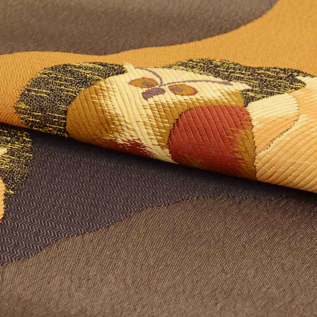 Vintage Japanese Obi | Sha-re Fukuro Obi | Brown Silk | Owl Pattern | Nishijin Nagi-ori Certified | Otaiko | Sustainable | uu0752b