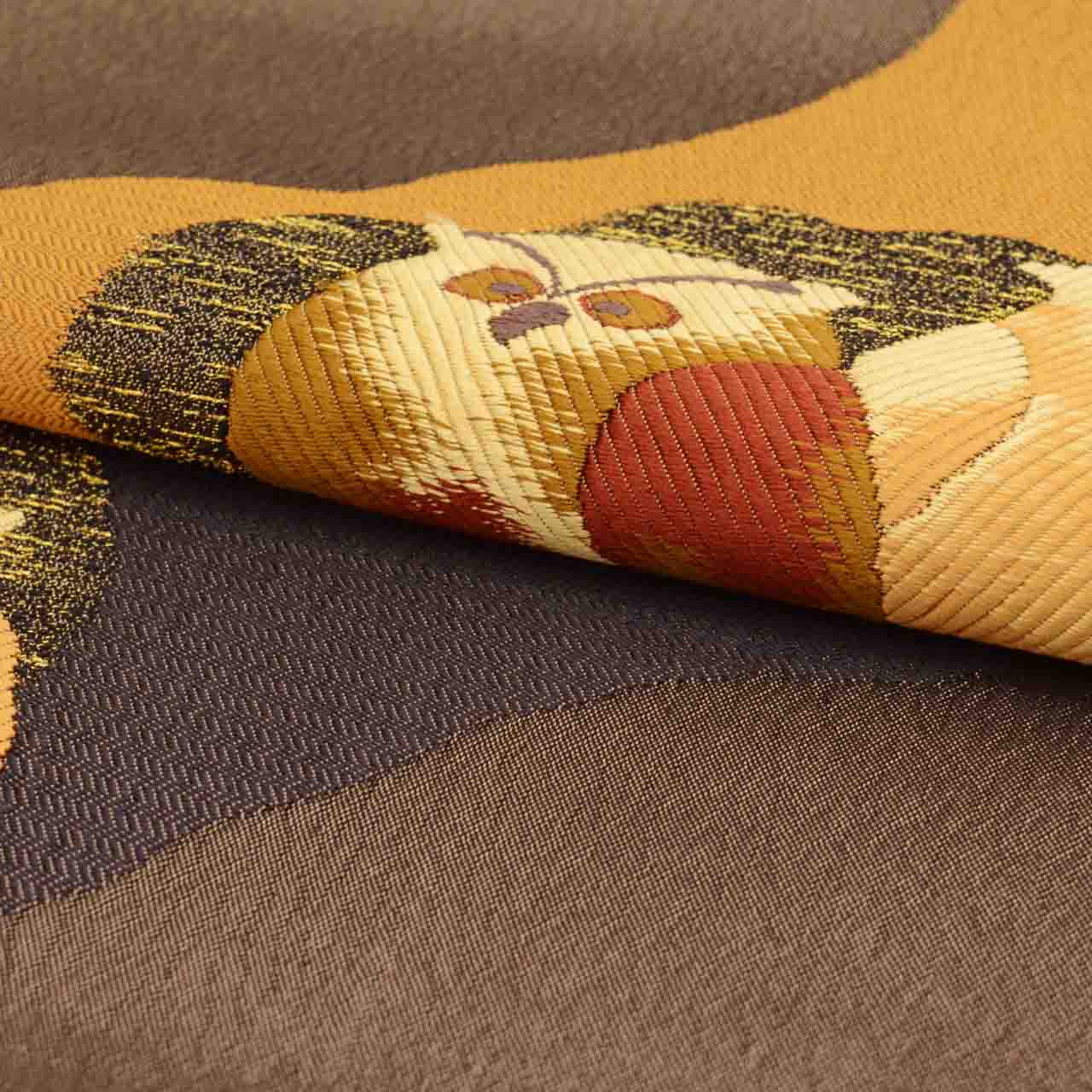 Vintage Japanese Obi | Sha-re Fukuro Obi | Brown Silk | Owl Pattern | Nishijin Nagi-ori Certified | Otaiko | Sustainable | uu0752b