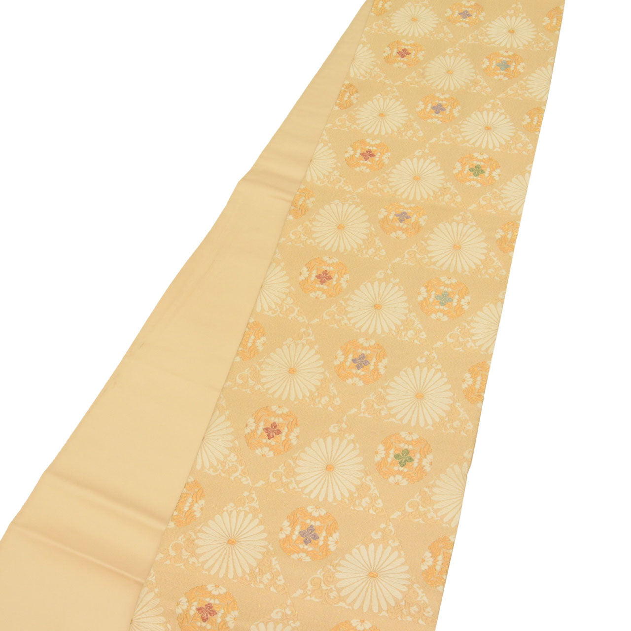 Vintage Japanese Obi | Fukuro Obi | Beige Silk | Chrysanthemum | Kara-ori Gold Thread | Sustainable | uu0757b