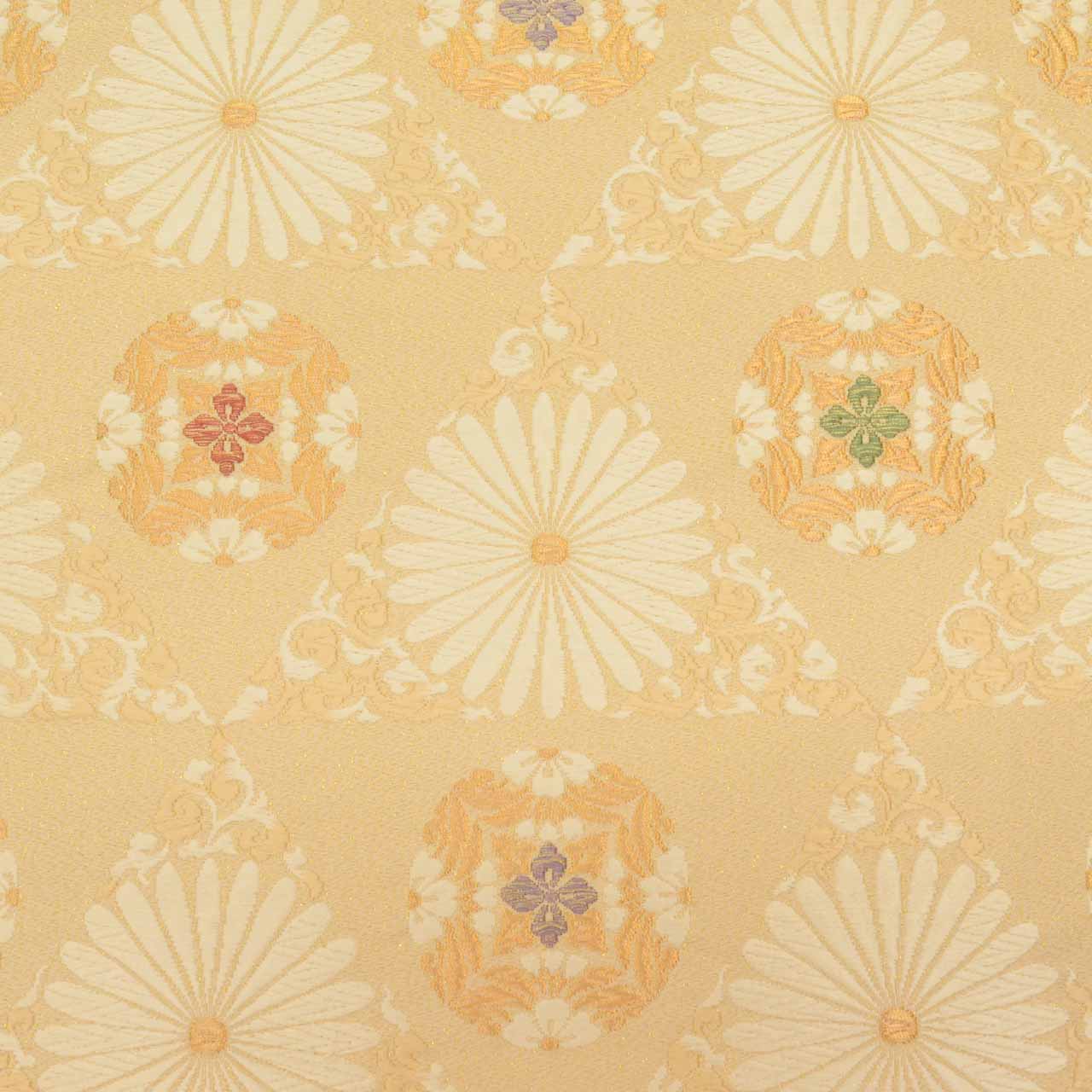 Vintage Japanese Obi | Fukuro Obi | Beige Silk | Chrysanthemum | Kara-ori Gold Thread | Sustainable | uu0757b