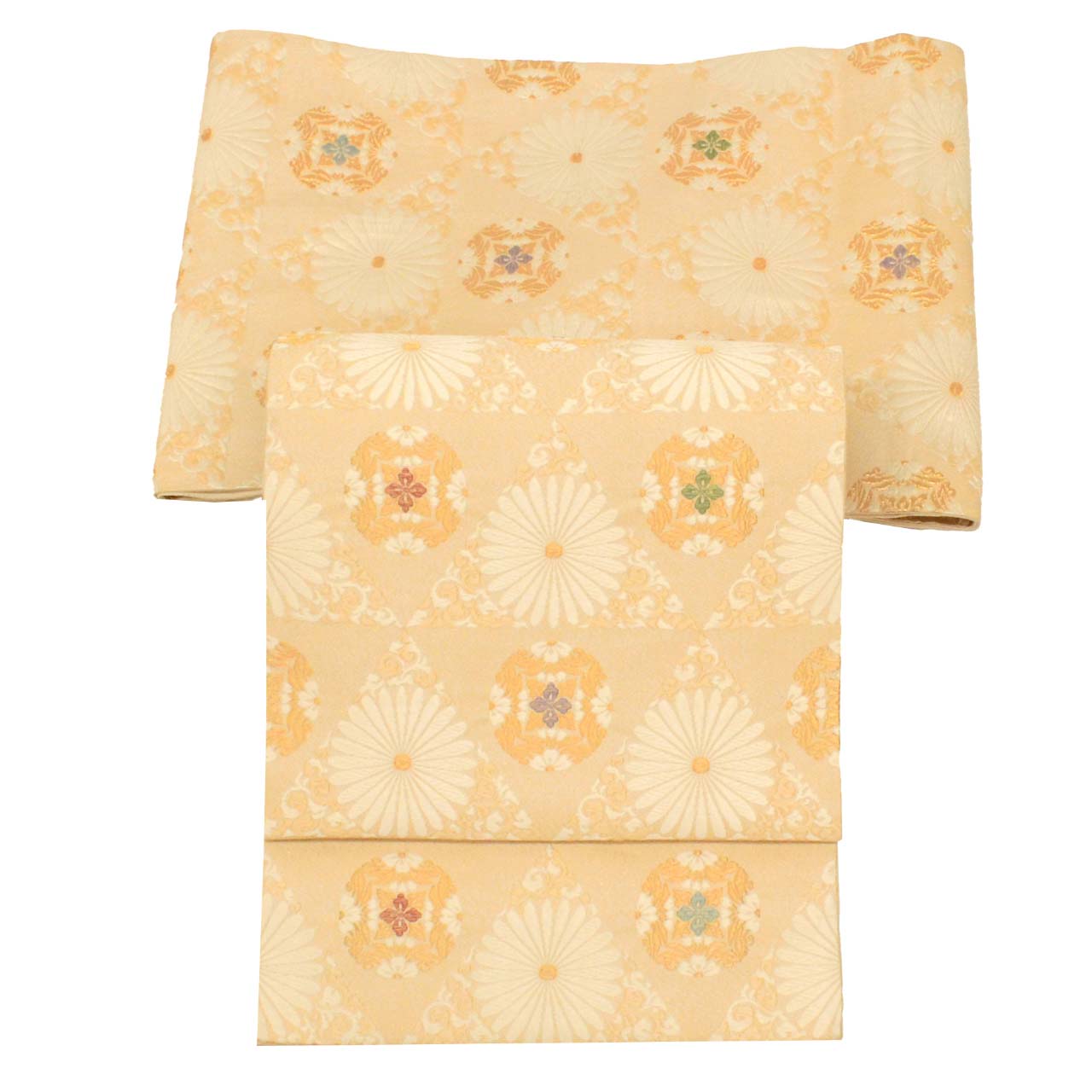 Vintage Japanese Obi | Fukuro Obi | Beige Silk | Chrysanthemum | Kara-ori Gold Thread | Sustainable | uu0757b