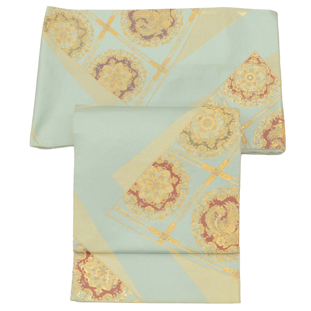 Vintage Japanese Obi | Fukuro Obi | Blue Silk | Diamond Floral | Hikihaku | Sustainable | uu0758b