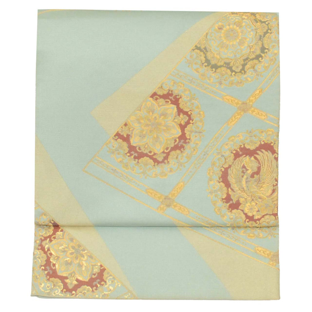 Vintage Japanese Obi | Fukuro Obi | Blue Silk | Diamond Floral | Hikihaku | Sustainable | uu0758b
