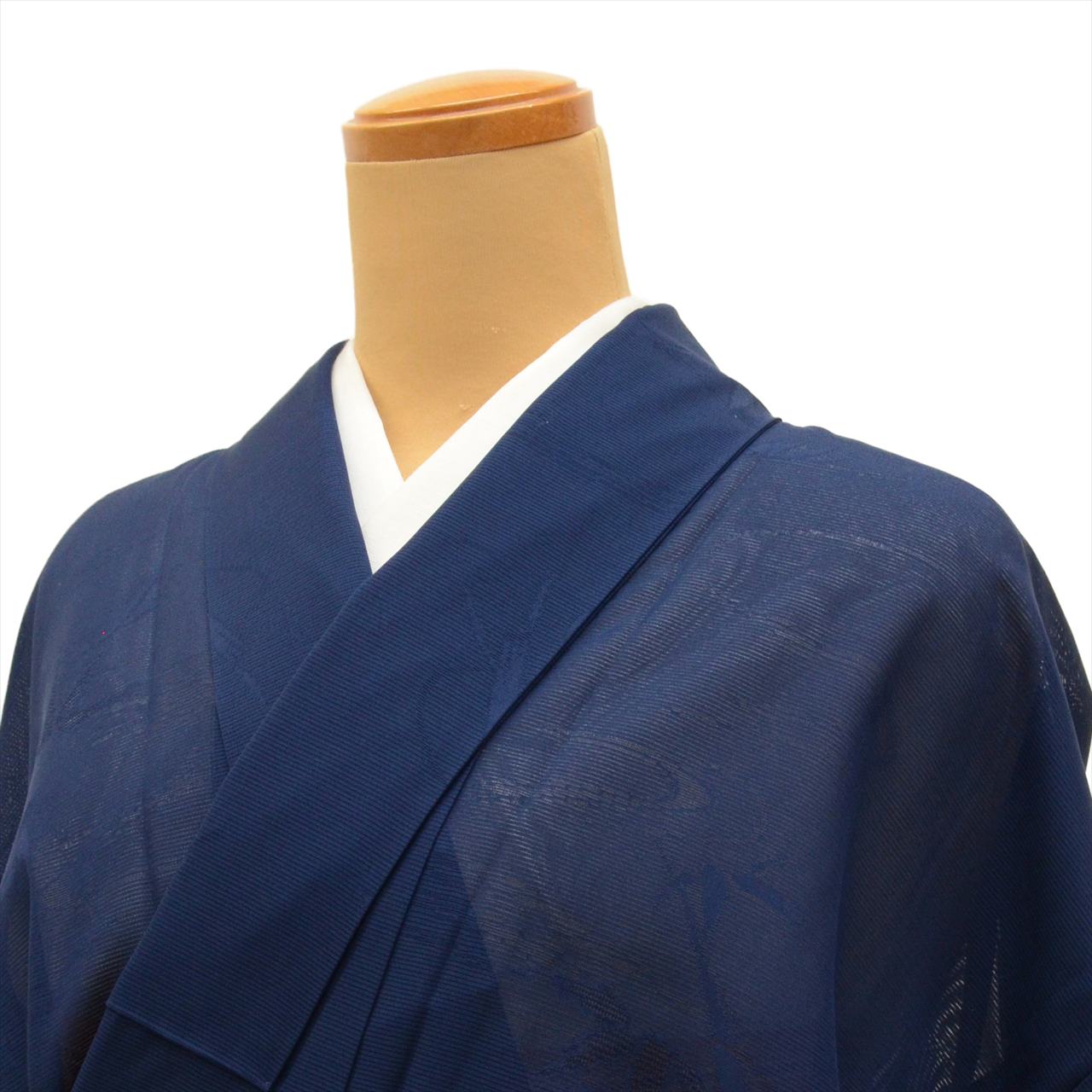 Vintage Japanese Kimono | Summer Iro-Muji | Navy Silk Ro | Stream Bamboo Ground Weave | Petite Size S | Sustainable | uu0783b