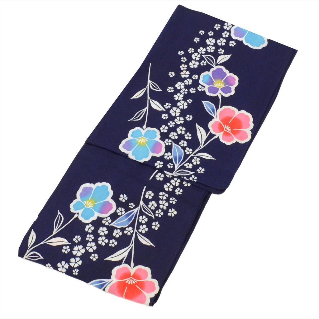 Vintage Japanese Yukata | Women's Yukata | Navy Cotton | Floral Pattern | Koma-ji Chuzome | Size M | Sustainable | uu0784b