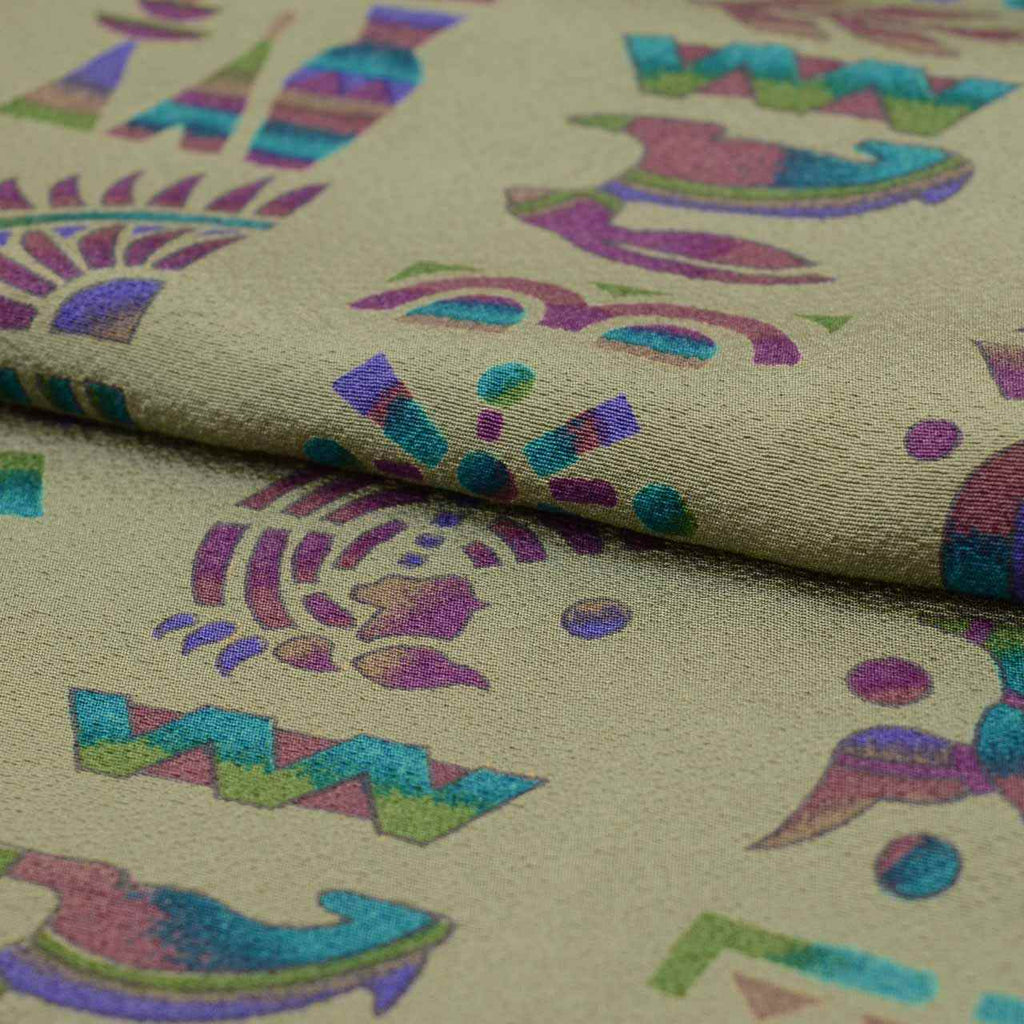 [Used] Komon (small patterned) recycled kimono, lined, pure silk, length 153.5cm (60.4in) (size S), sleeve length 65.7cm (25.9in), green tones, geometric pattern, high quality, semi-formal, spring, summer, autumn, winter, ready-made. 
