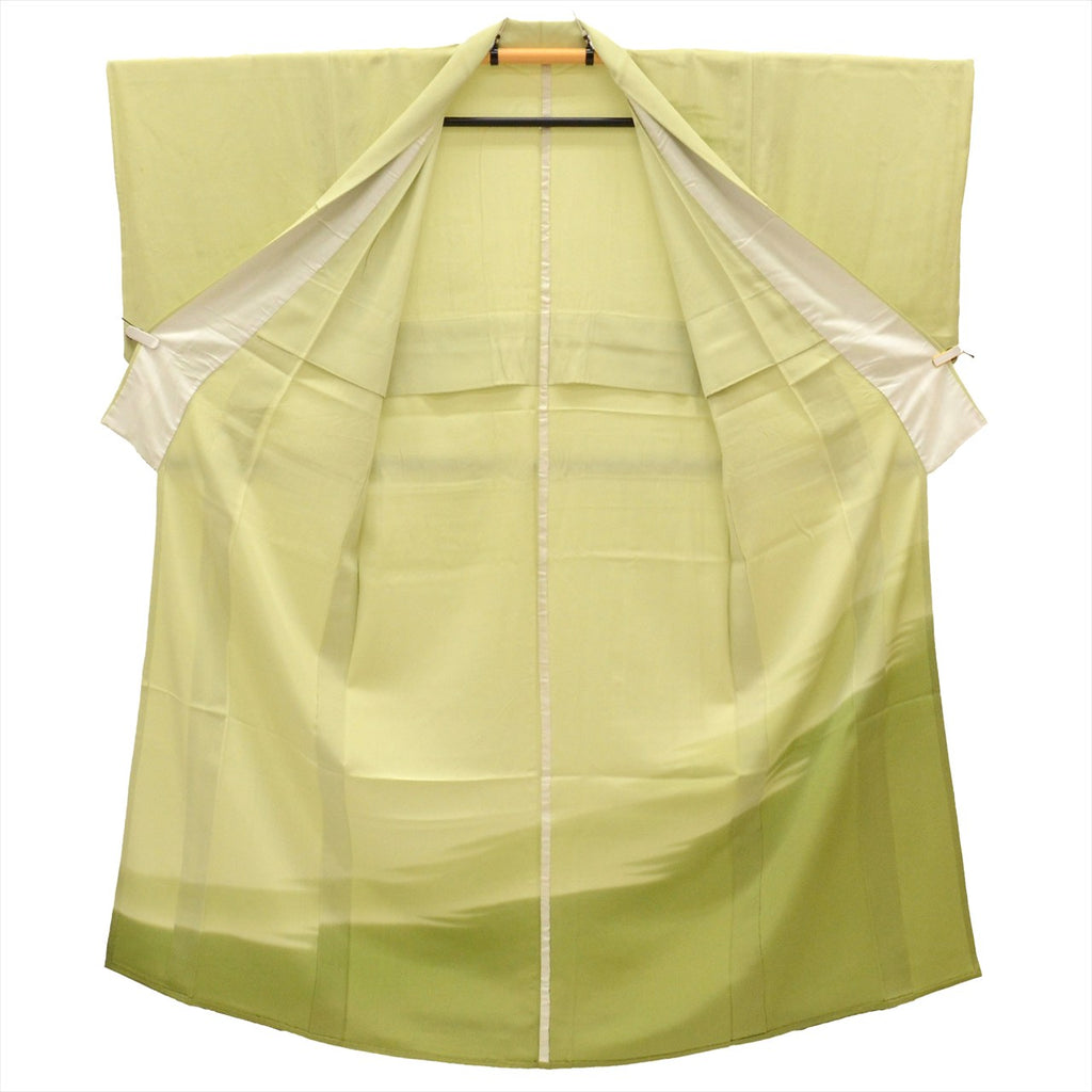 Vintage Japanese Kimono | Tsukesage | Green Silk Tango Chirimen | Bokashi Ombre | Unlined | Petite Size S | Sustainable | uu0791b