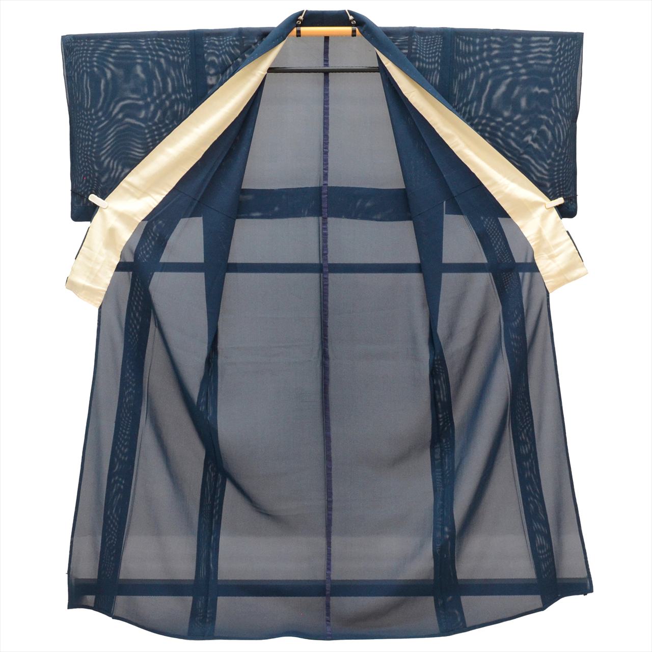 Vintage Japanese Kimono | Summer Iro-Muji | Navy Silk Ro | Size M | Sustainable | uu0795b