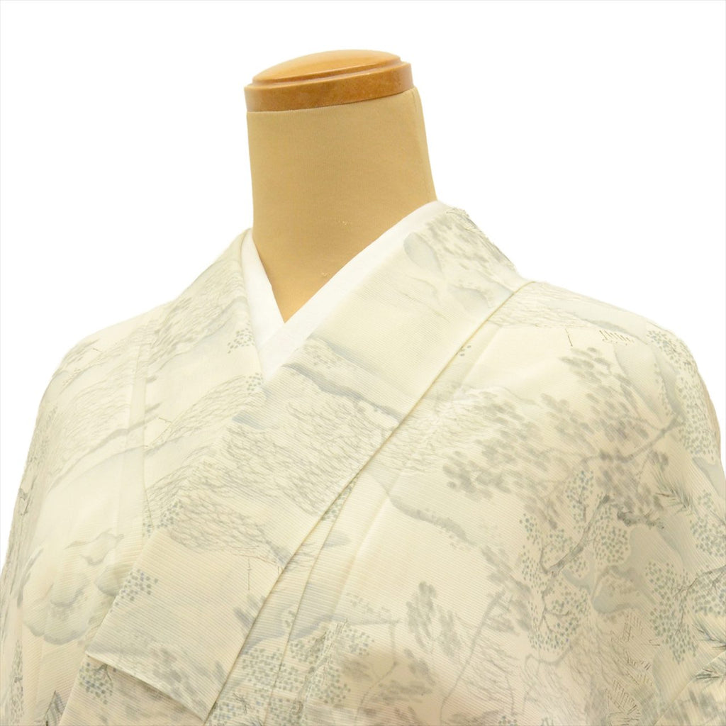 Vintage Japanese Kimono | Summer Komon | White Silk Ro | Tree Pattern | Petite Size S | Sustainable | uu0801b