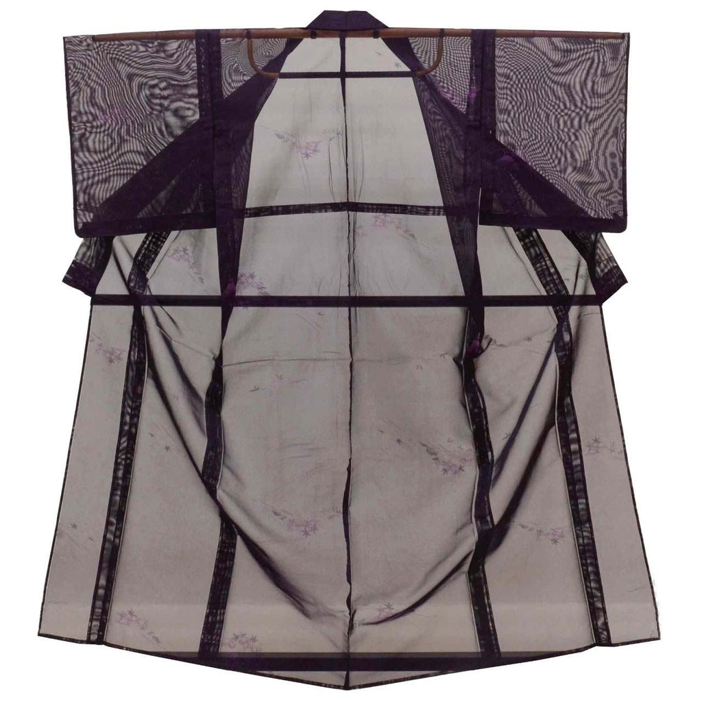 Vintage Japanese Kimono | Summer Komon | Purple Silk Sha | Autumn Maple Pattern | Petite Size S | Sustainable | uu0809b