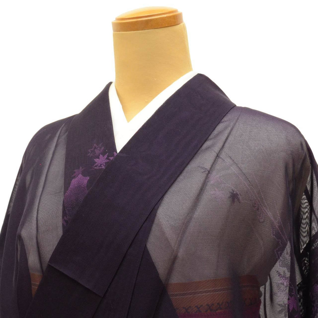 Vintage Japanese Kimono | Summer Komon | Purple Silk Sha | Autumn Maple Pattern | Petite Size S | Sustainable | uu0809b
