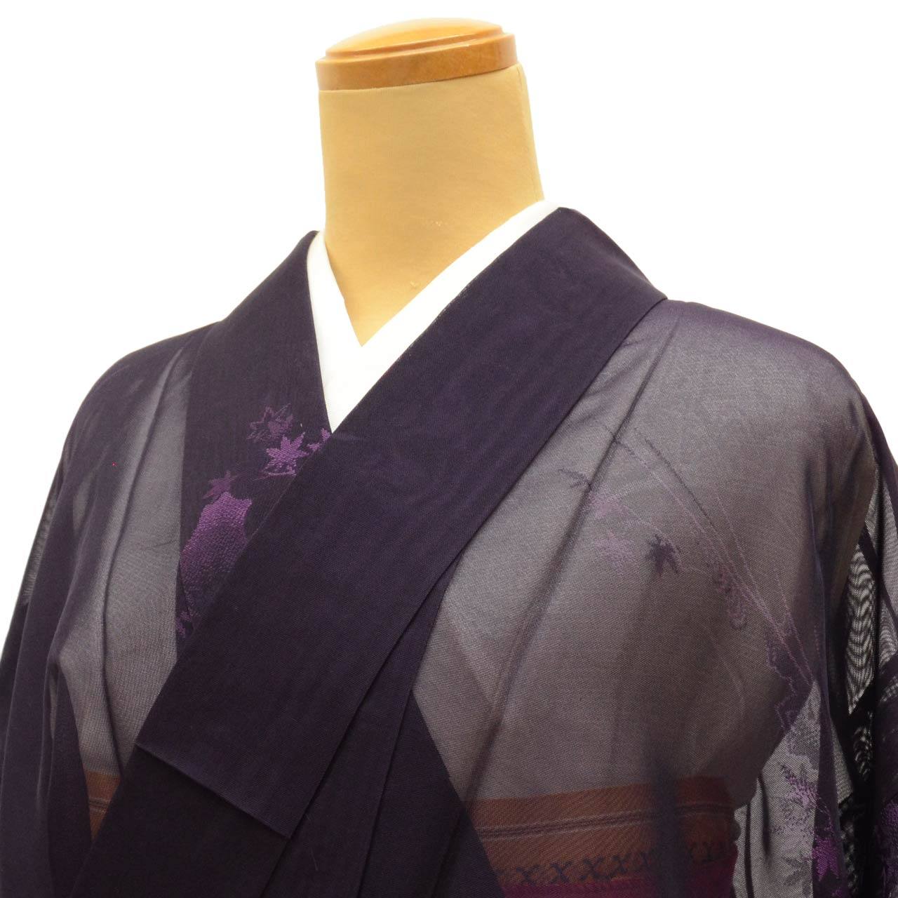 Vintage Japanese Kimono | Summer Komon | Purple Silk Sha | Autumn Maple Pattern | Petite Size S | Sustainable | uu0809b
