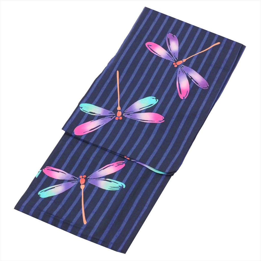 Vintage Japanese Yukata | Women's Yukata | Navy Cotton | Stripe Dragonfly Pattern | Koma-ji Chuzome | Petite Size S | Sustainable | uu0823b
