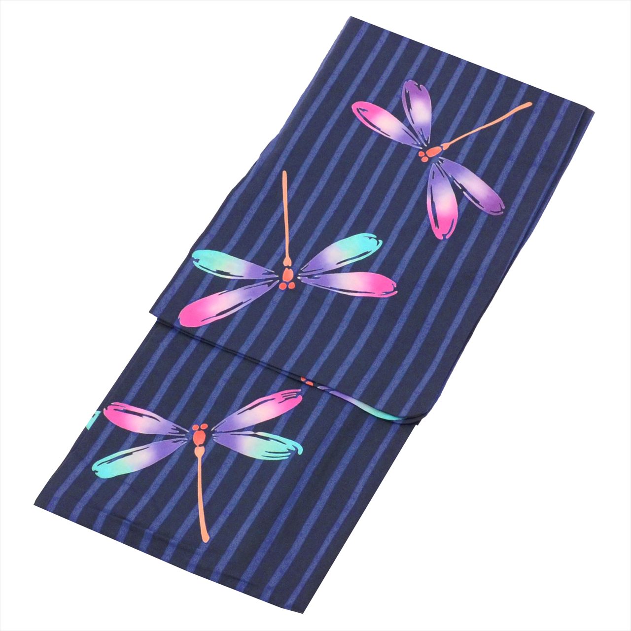 Vintage Japanese Yukata | Women's Yukata | Navy Cotton | Stripe Dragonfly Pattern | Koma-ji Chuzome | Petite Size S | Sustainable | uu0823b
