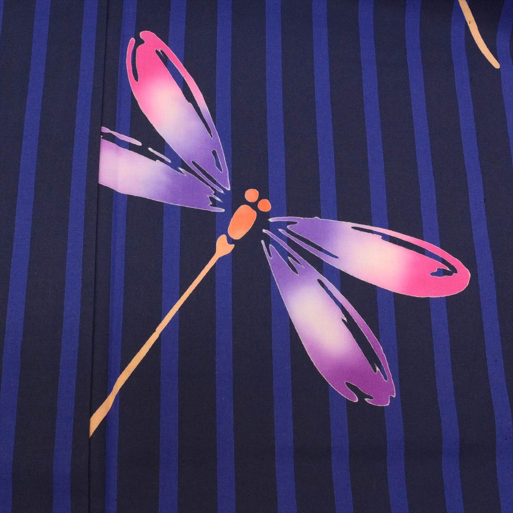 Vintage Japanese Yukata | Women's Yukata | Navy Cotton | Stripe Dragonfly Pattern | Koma-ji Chuzome | Petite Size S | Sustainable | uu0823b