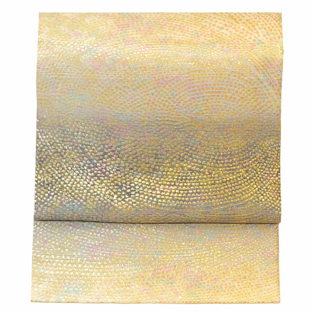 Vintage Japanese Obi | Fukuro Obi | Gray Silk | Whirlpool Pattern | Hikihaku Gold Silver Thread | Artist Signed | Sustainable | uu0829b