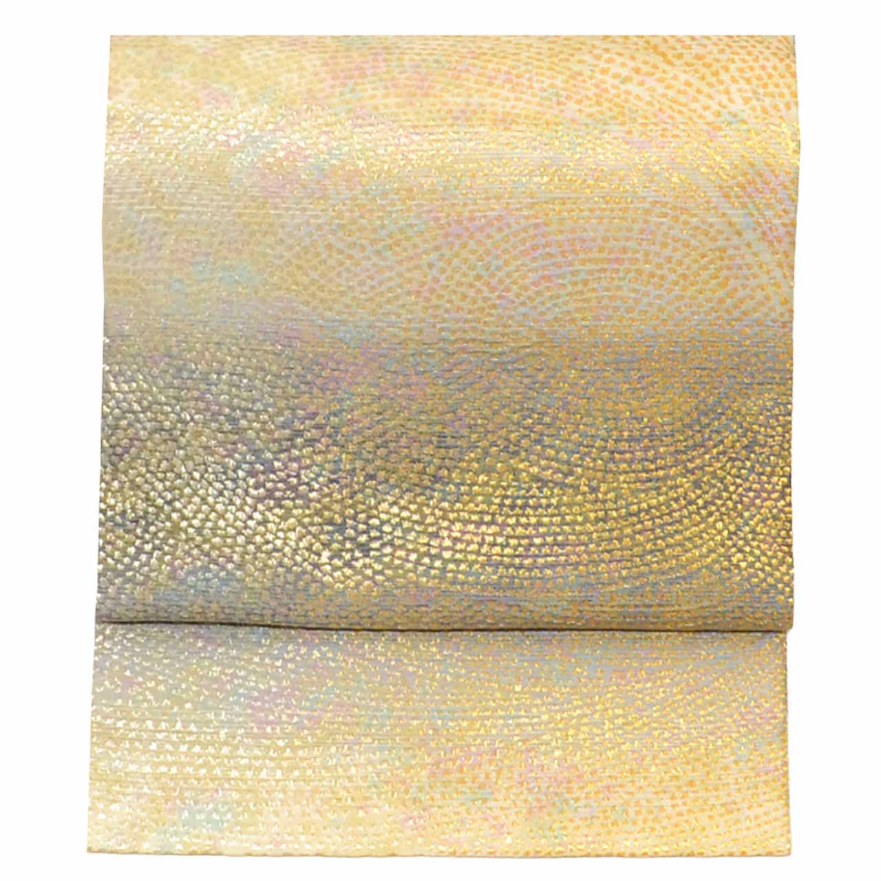 Vintage Japanese Obi | Fukuro Obi | Gray Silk | Whirlpool Pattern | Hikihaku Gold Silver Thread | Artist Signed | Sustainable | uu0829b