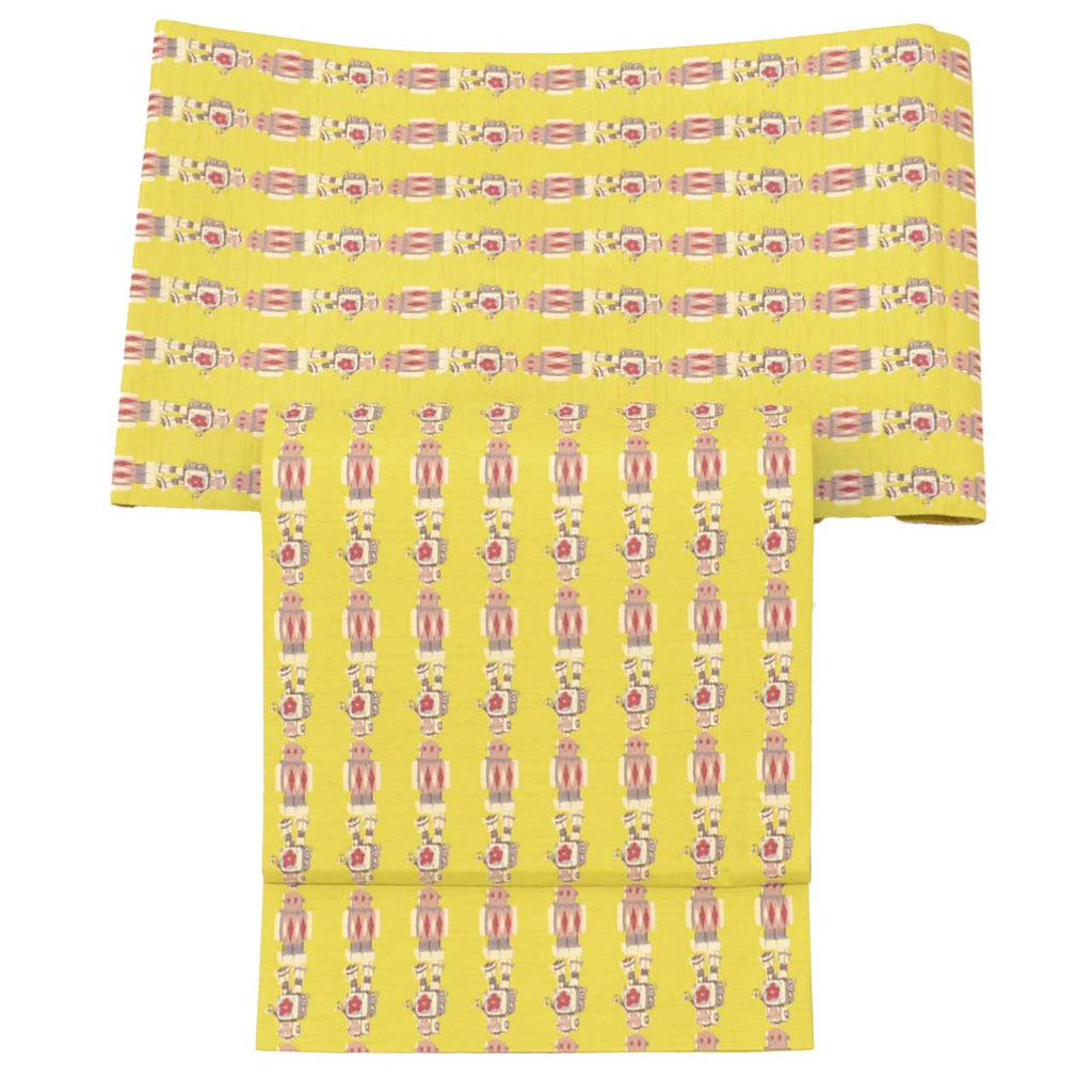 Vintage Japanese Obi | Kyo-bukuro Obi | Green Synthetic | Robot Pattern | Reversible | Excellent | Sustainable | uu0834b