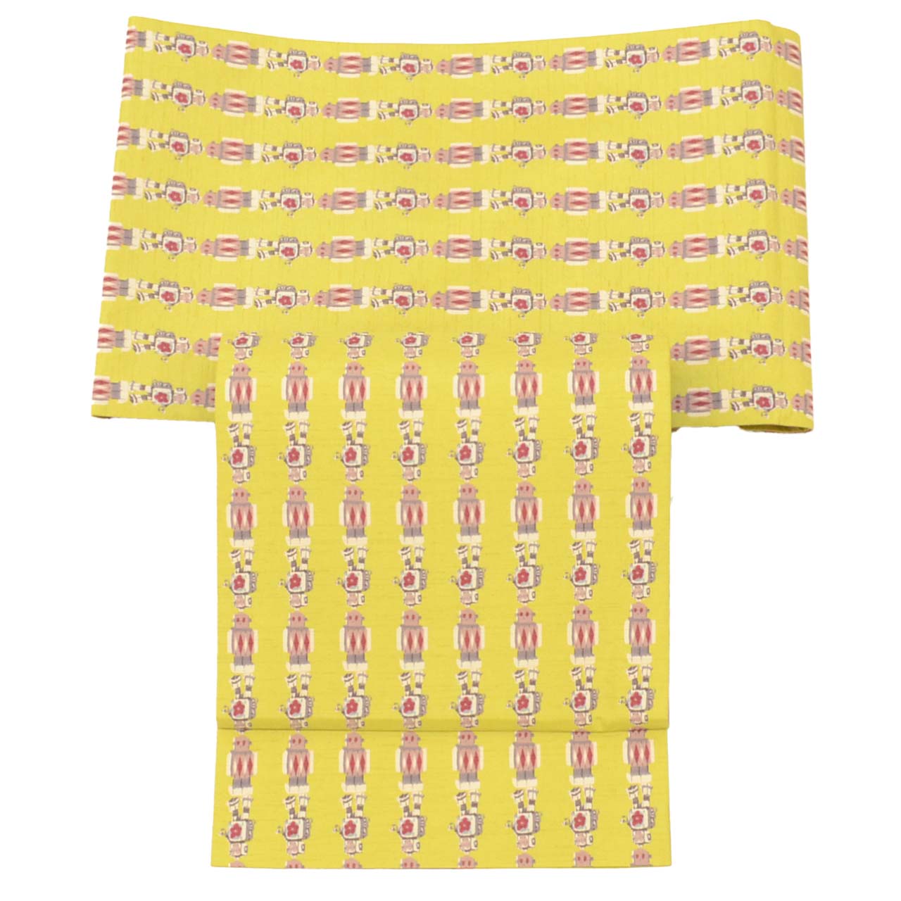 Vintage Japanese Obi | Kyo-bukuro Obi | Green Synthetic | Robot Pattern | Reversible | Excellent | Sustainable | uu0834b