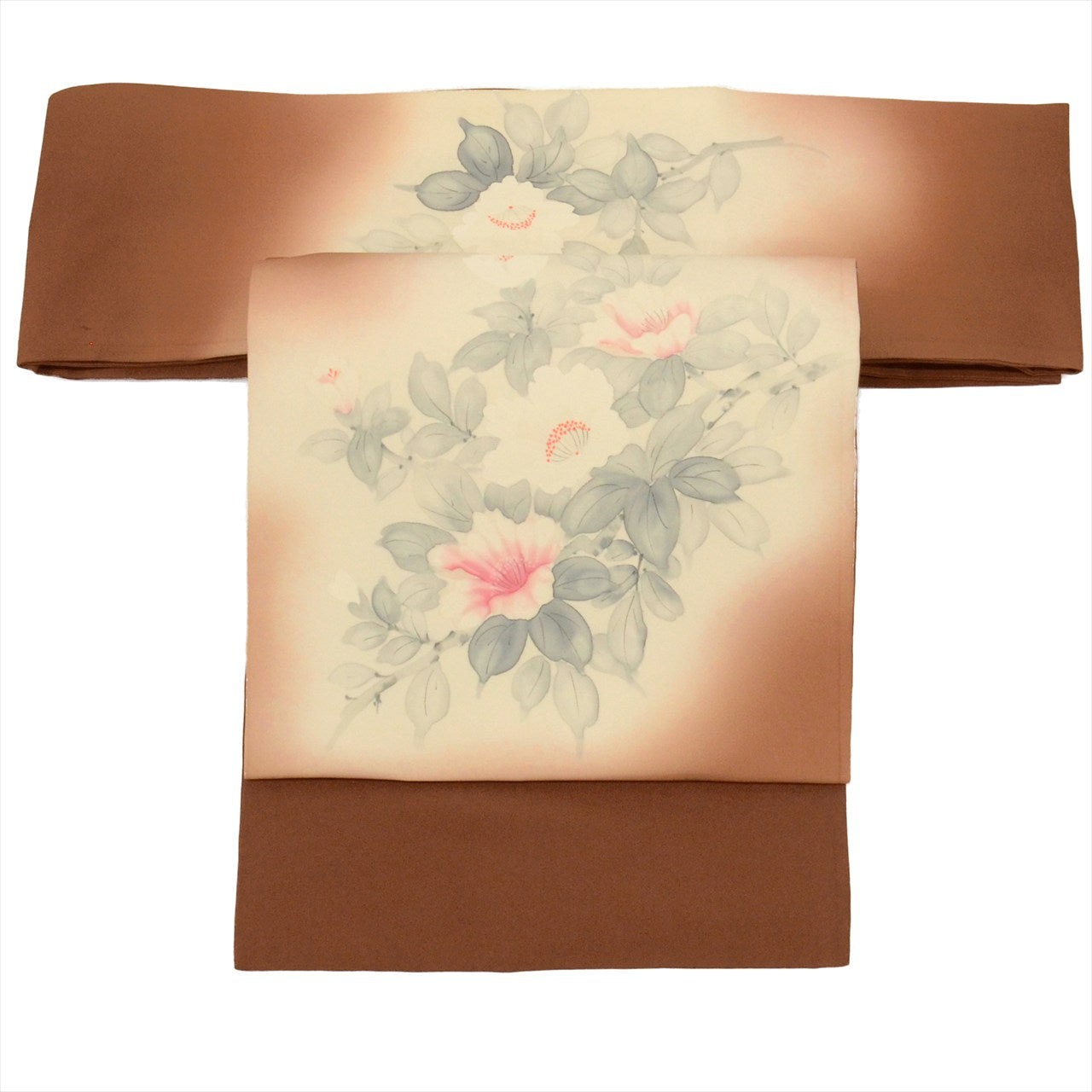 Vintage Japanese Obi | Nagoya Obi | Brown Silk Habutae | Floral | Dye-painted | Artist Signed Haruto | Sustainable | uu0842b