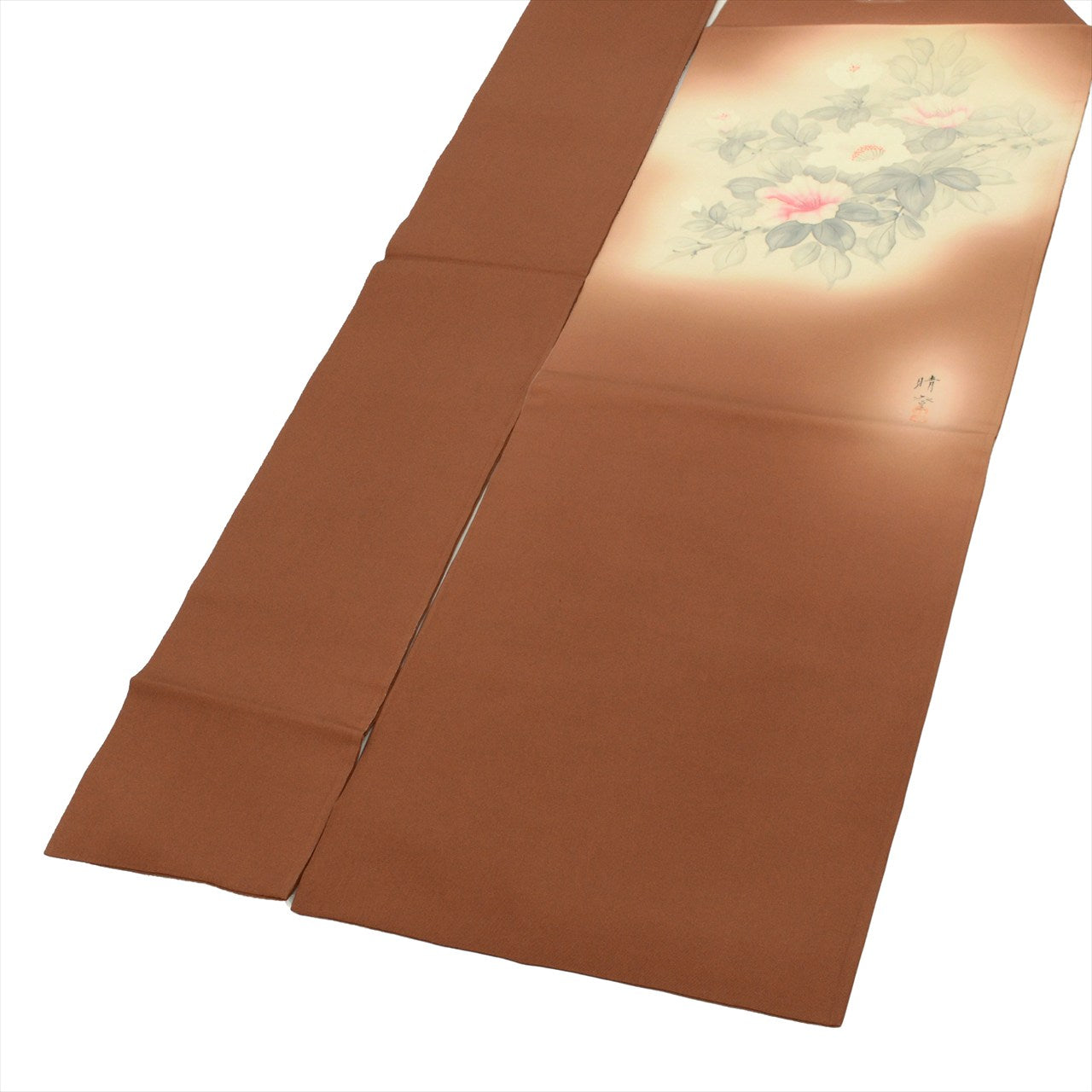 Vintage Japanese Obi | Nagoya Obi | Brown Silk Habutae | Floral | Dye-painted | Artist Signed Haruto | Sustainable | uu0842b