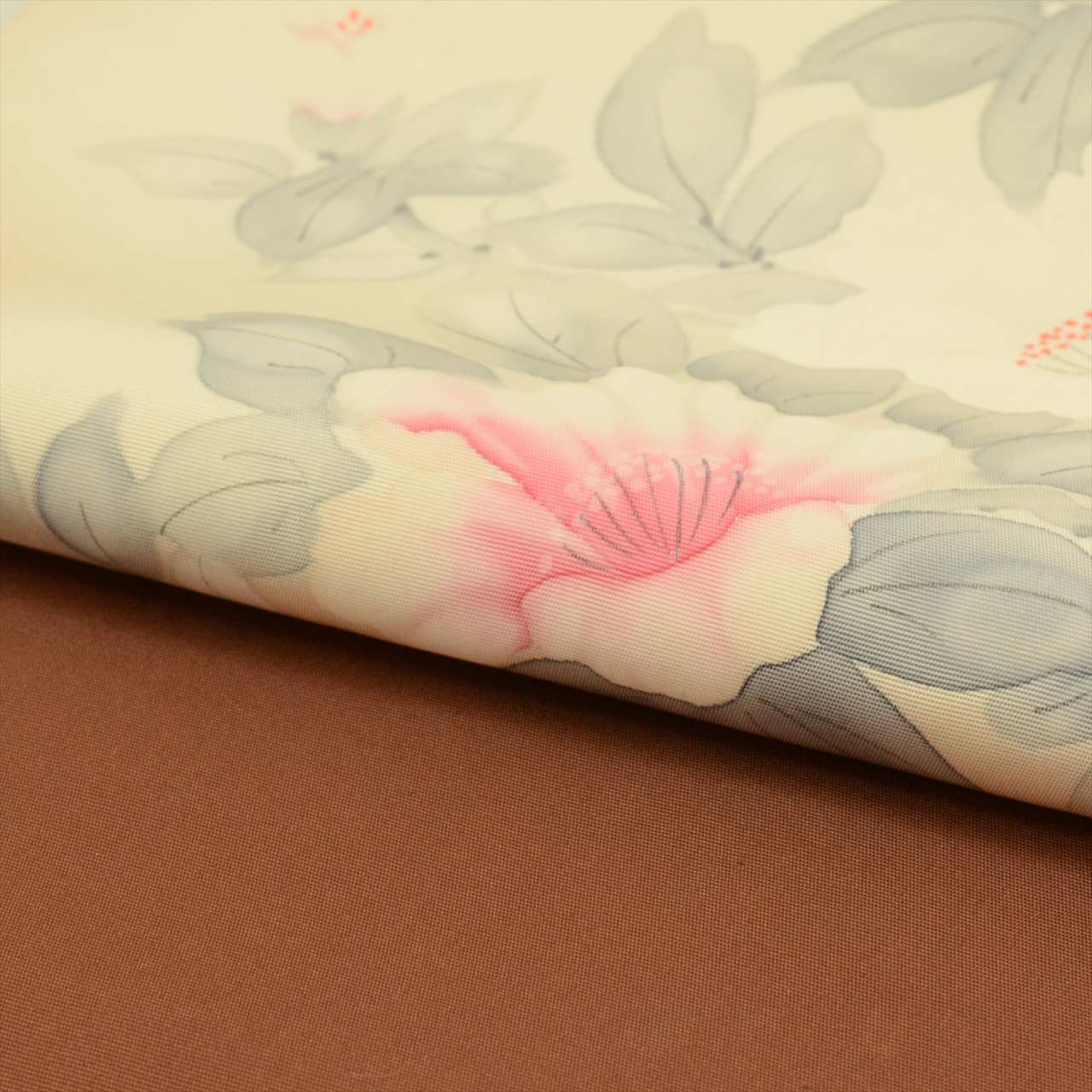 Vintage Japanese Obi | Nagoya Obi | Brown Silk Habutae | Floral | Dye-painted | Artist Signed Haruto | Sustainable | uu0842b