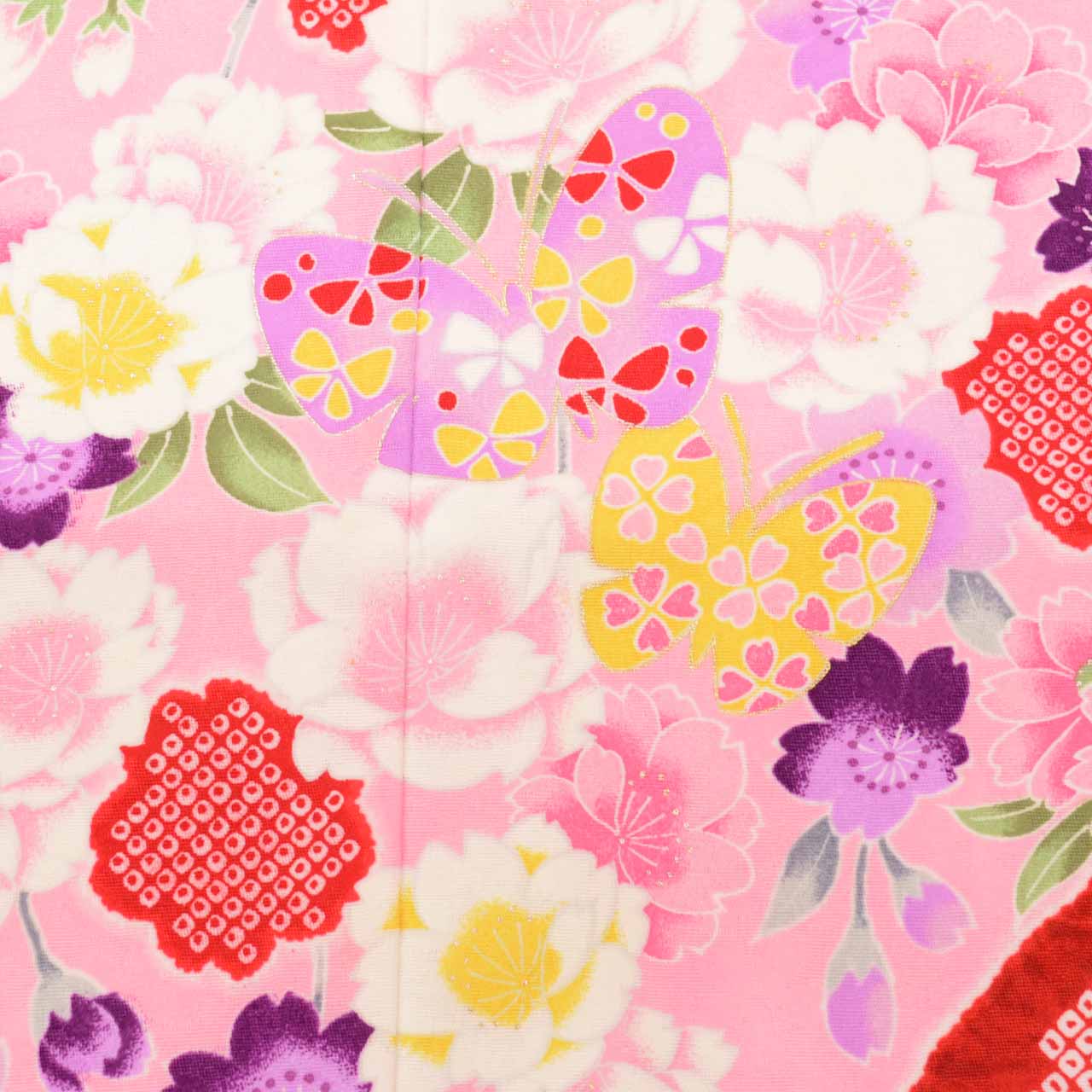 [Used] Recycled Shichi-Go-San (7-year-old girl's kimono) made of synthetic fiber, with layered collar, ready-made, length 130.5cm (51.4in), sleeve length 49.5cm (19.5in), pink color with floral pattern, celebratory garment, Japanese pattern uu0865b 