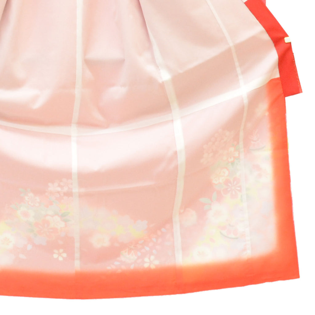 [Used] Recycled Kimono for Girls, 7 Years Old, Shichi-Go-San Ceremony, Synthetic Fiber, with Layered Collar, Ready-Made, Sleeve Length 50.0cm (19.7in), Body Length 133.0cm (52.4in), Red, Bell Pattern, Celebration Wear, Traditional Japanese Pattern uu0887b 