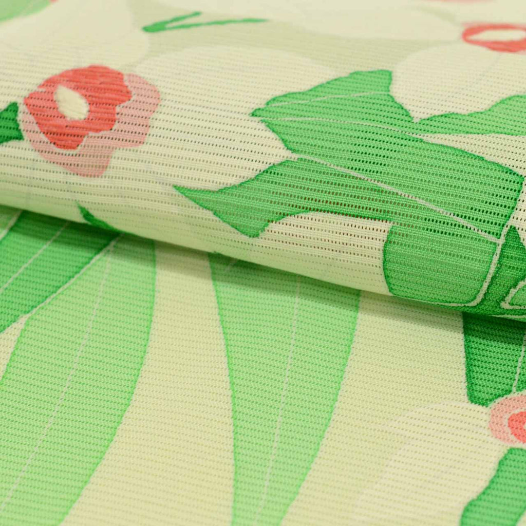 Vintage Japanese Kimono | Summer Tsukesage-Houmongi | Green Silk Ro | Floral | Unused | Size M | Sustainable | uu0904b