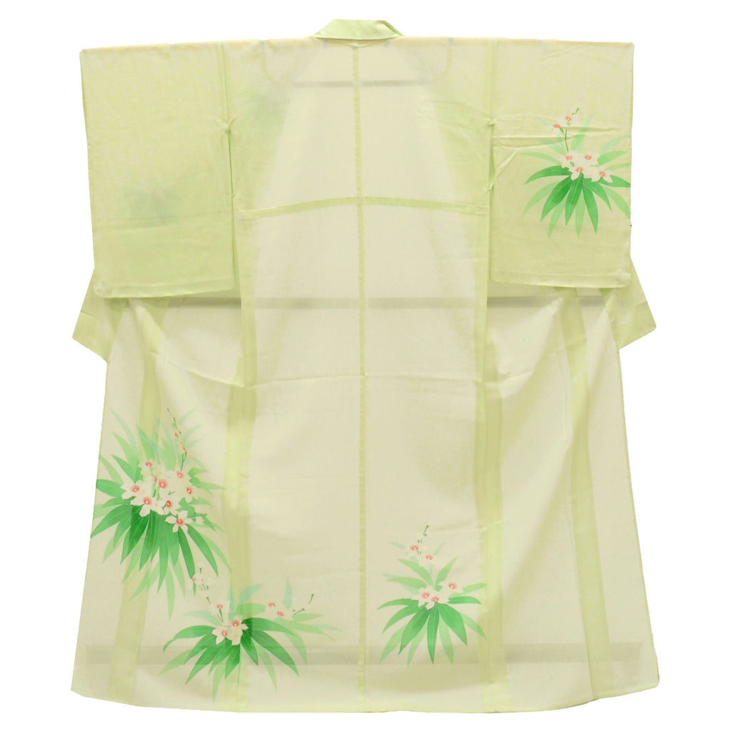 Vintage Japanese Kimono | Summer Tsukesage-Houmongi | Green Silk Ro | Floral | Unused | Size M | Sustainable | uu0904b