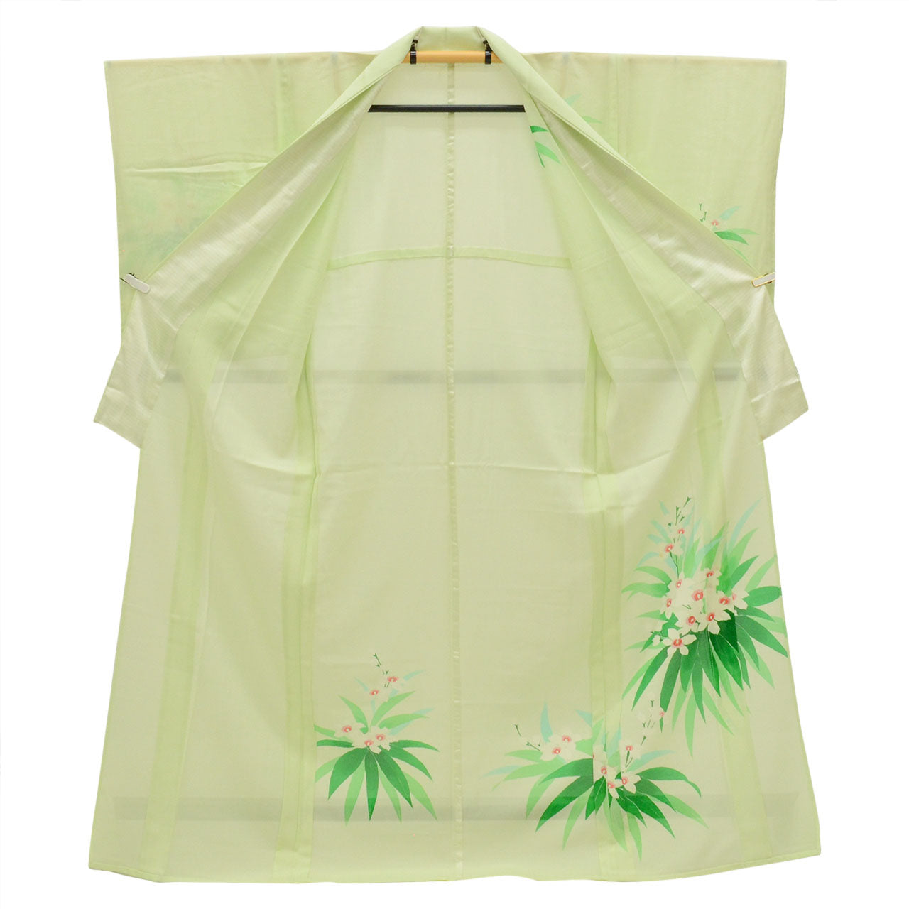 Vintage Japanese Kimono | Summer Tsukesage-Houmongi | Green Silk Ro | Floral | Unused | Size M | Sustainable | uu0904b