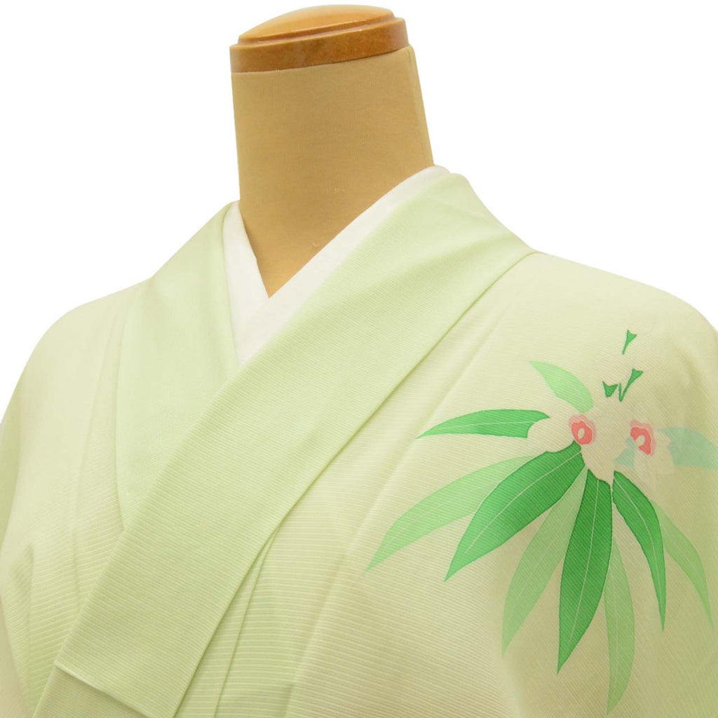 Vintage Japanese Kimono | Summer Tsukesage-Houmongi | Green Silk Ro | Floral | Unused | Size M | Sustainable | uu0904b