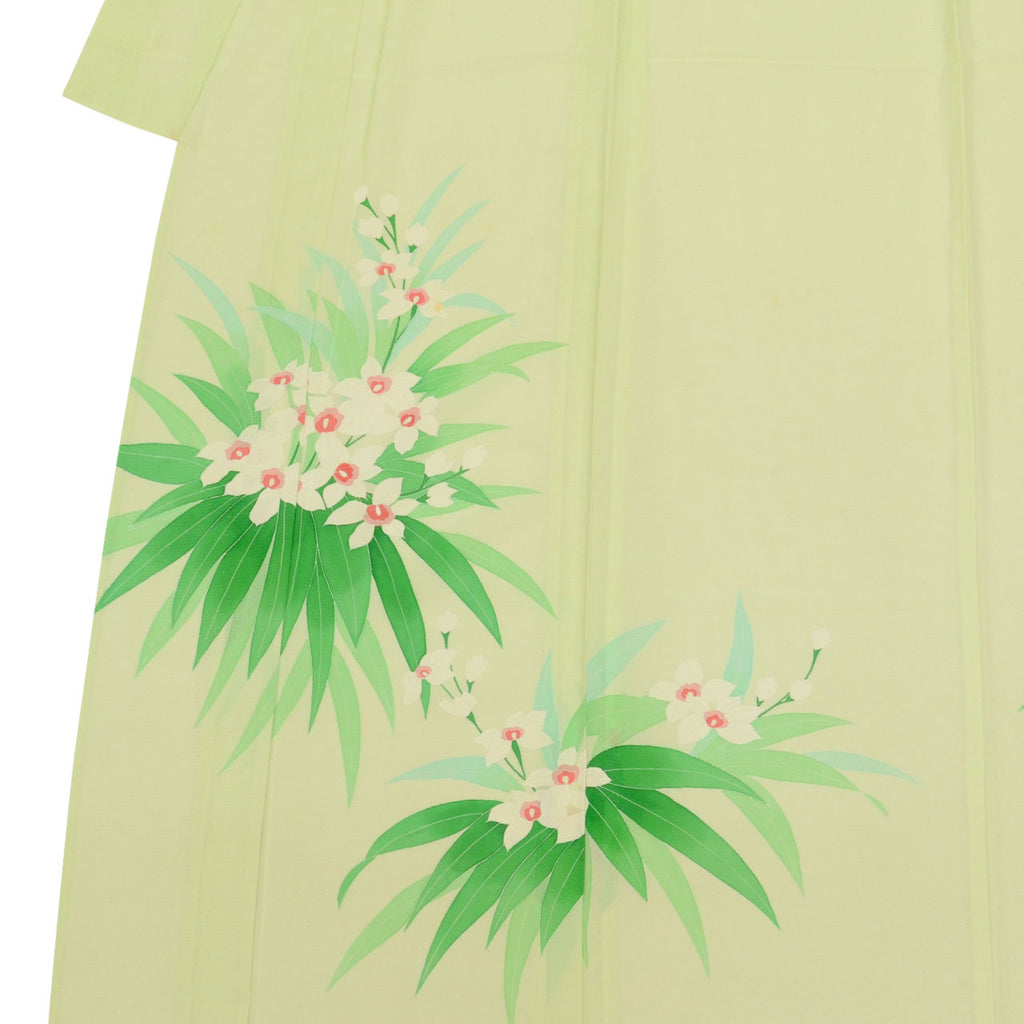Vintage Japanese Kimono | Summer Tsukesage-Houmongi | Green Silk Ro | Floral | Unused | Size M | Sustainable | uu0904b