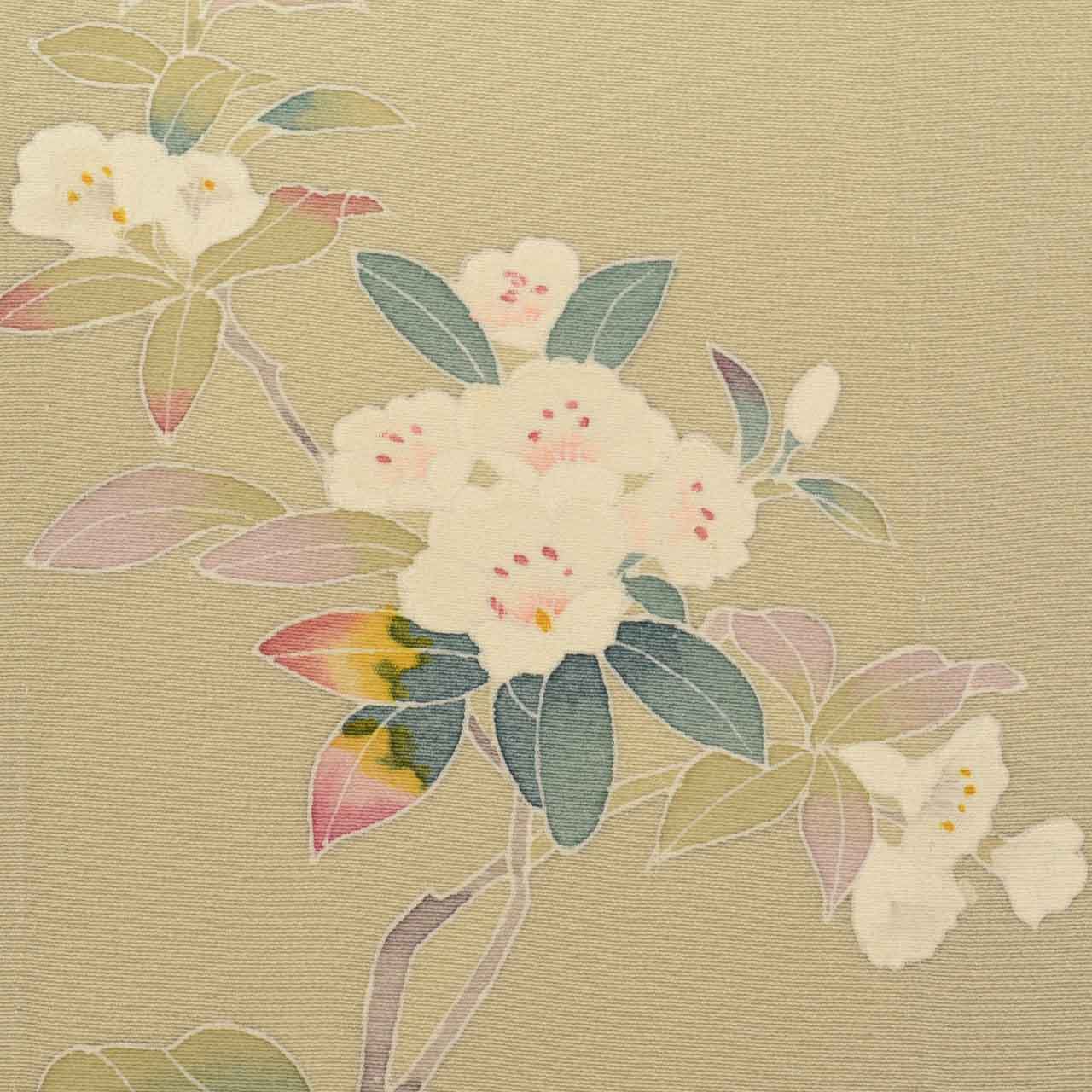 Vintage Japanese Kimono | Tsukesage | Green Silk | Floral | Kaga Yuzen | One Crest | Momokane Tatsuo | Artist Signed | Sustainable | uu0910b