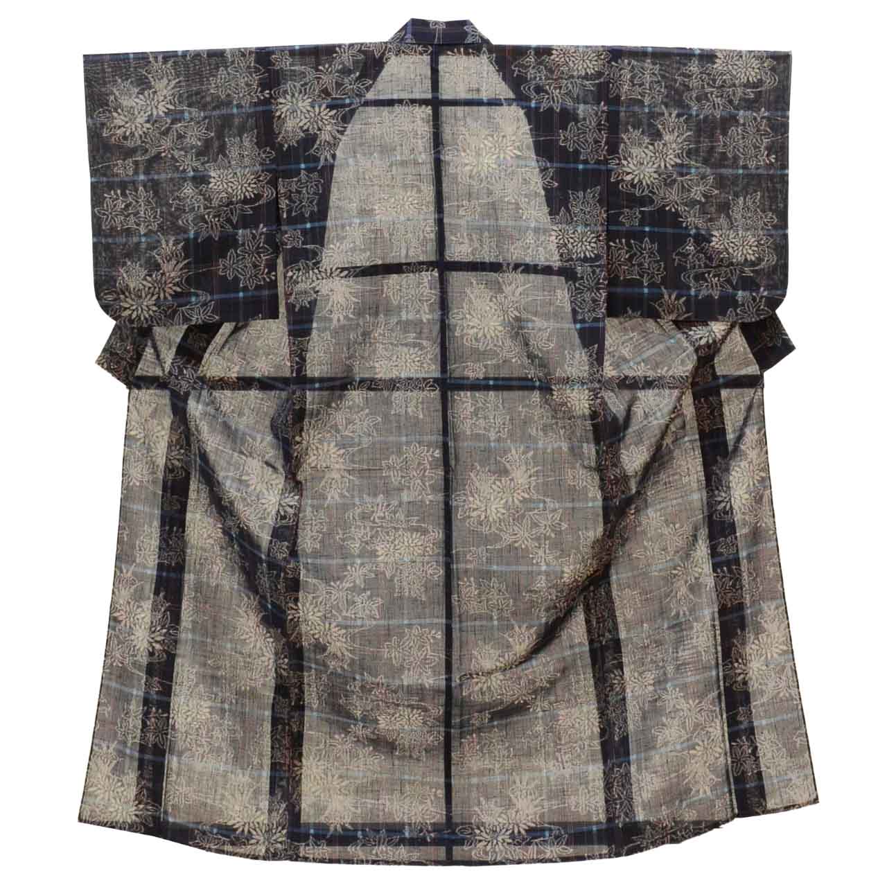 Vintage Japanese Kimono | Summer Tsumugi | Navy Silk | Floral Pattern | Petite Size S | Sustainable | uu0912b