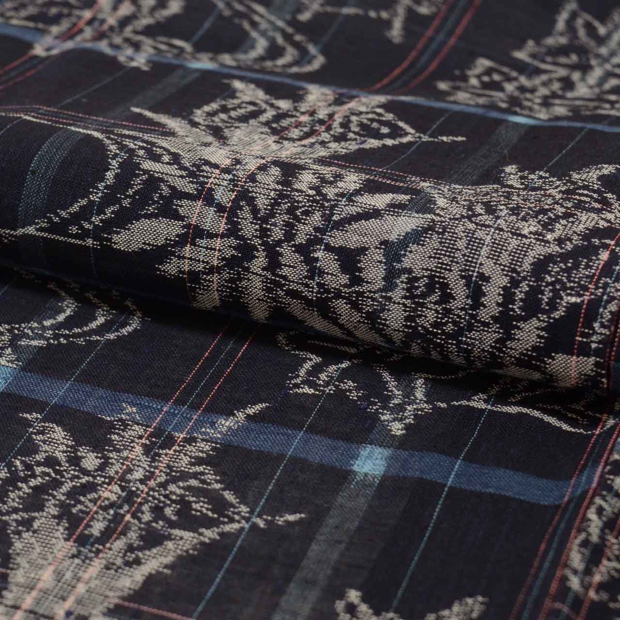 Vintage Japanese Kimono | Summer Tsumugi | Navy Silk | Floral Pattern | Petite Size S | Sustainable | uu0912b