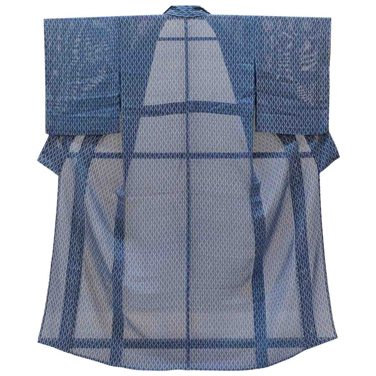Vintage Japanese Kimono | Summer Komon | Navy Silk Ro | Net Pattern | Petite Size S | Sustainable | uu0918b