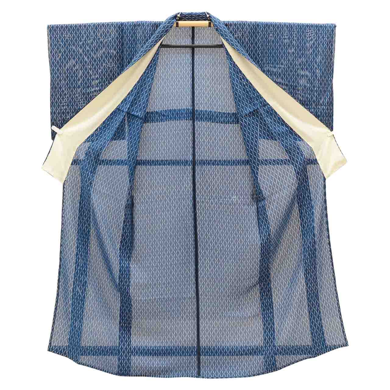 Vintage Japanese Kimono | Summer Komon | Navy Silk Ro | Net Pattern | Petite Size S | Sustainable | uu0918b