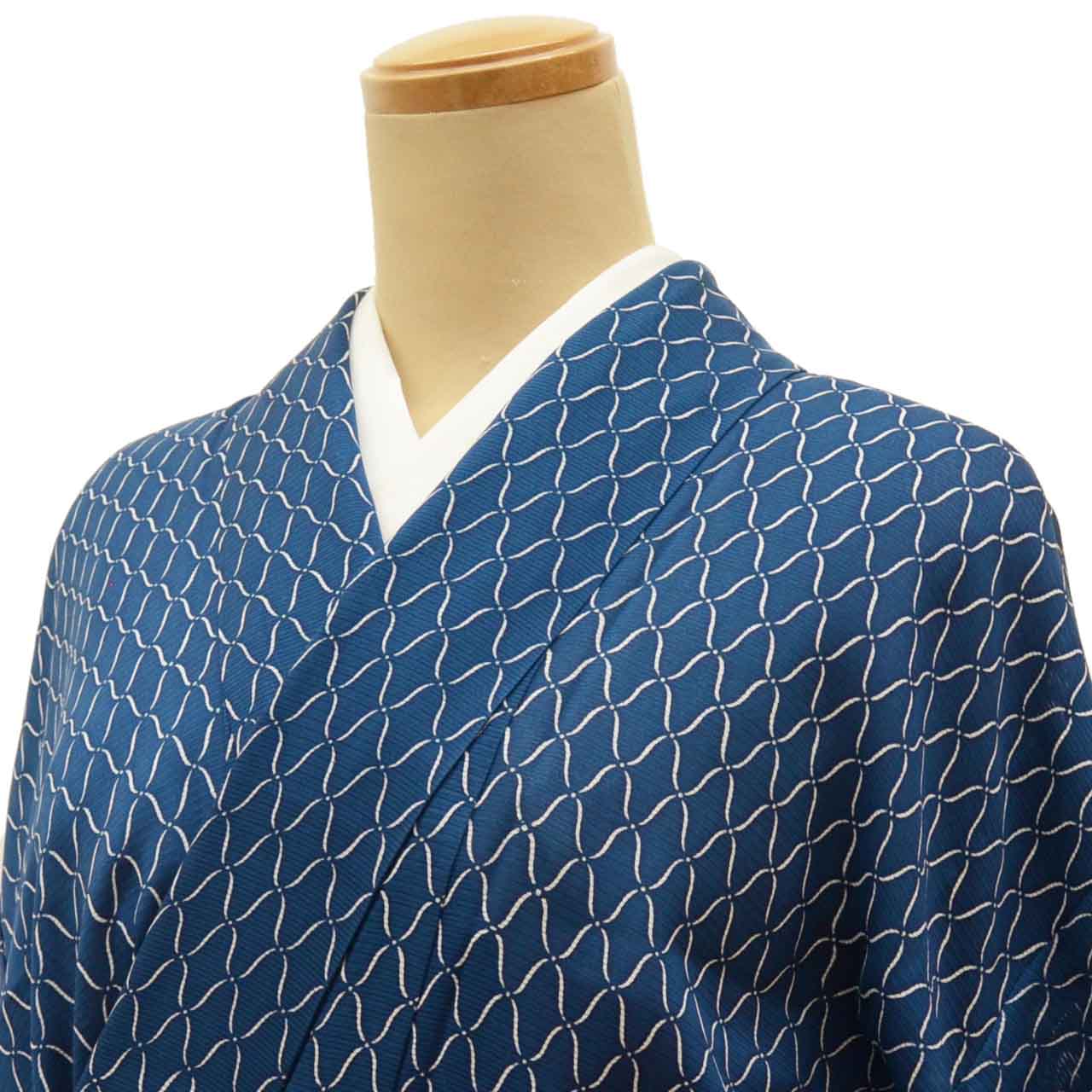 Vintage Japanese Kimono | Summer Komon | Navy Silk Ro | Net Pattern | Petite Size S | Sustainable | uu0918b