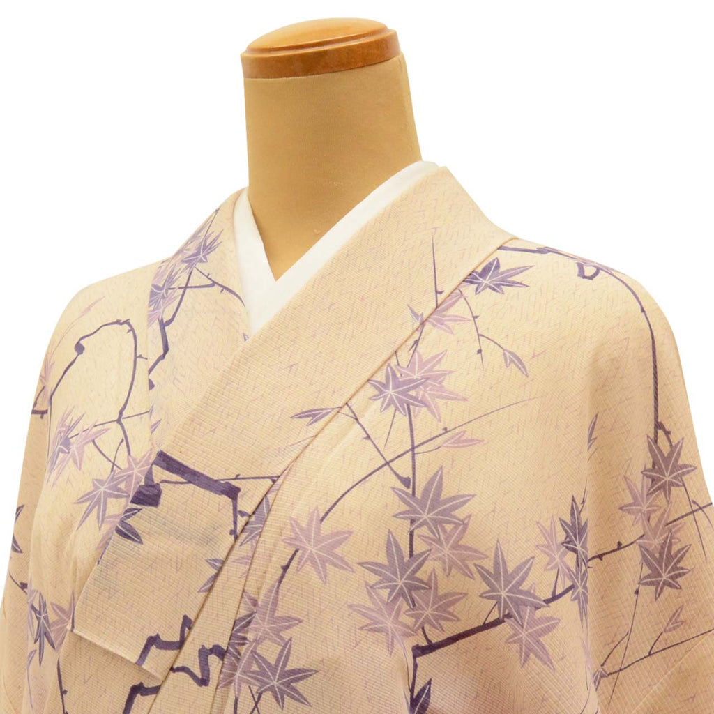 Vintage Japanese Kimono | Summer Komon | Pink Silk Ro | Autumn Maple Pattern | Size M | Sustainable | uu0920b