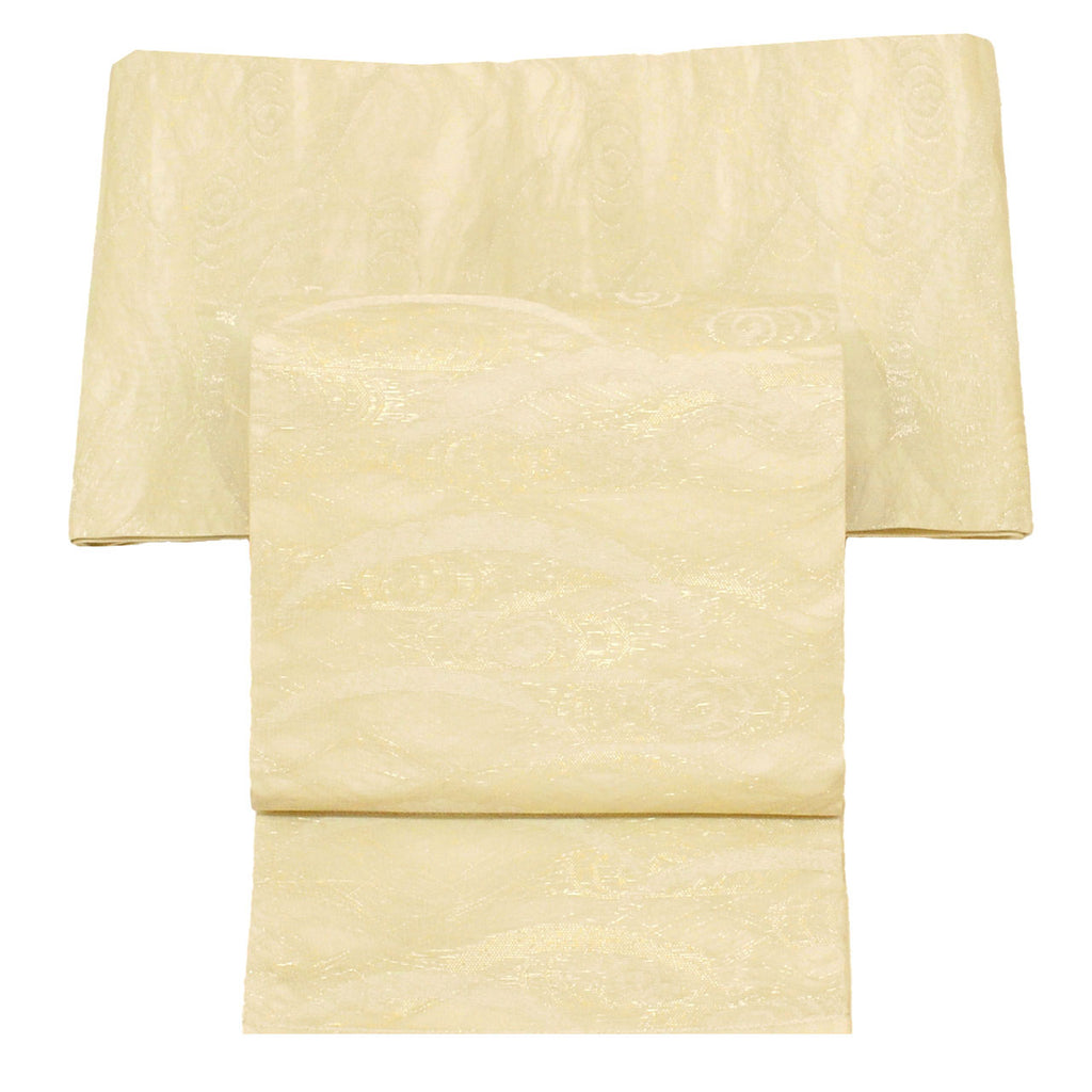 Vintage Japanese Obi | Summer Fukuro Obi | Cream Silk Sha | Kanze-mizu Shibagusa | Gold Thread | Sustainable | uu0932b