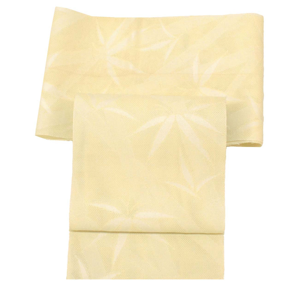 Vintage Japanese Obi | Summer Nagoya Obi | Cream Synthetic Sha | Bamboo Pattern | Eight-sun | Sustainable | uu0936b