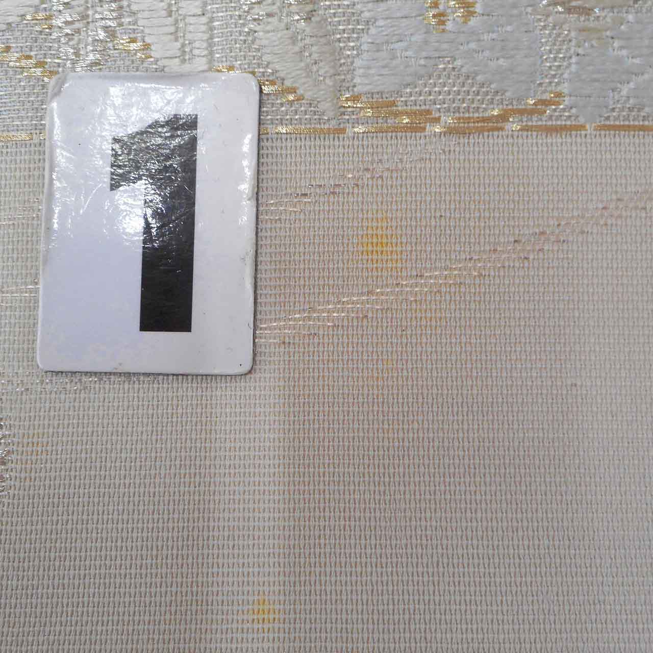 Vintage Japanese Obi | Fukuro Obi | Cream Silk | E-kasuri Cloud Pattern | Embroidery Gold Silver Thread | Sustainable | uu0937b