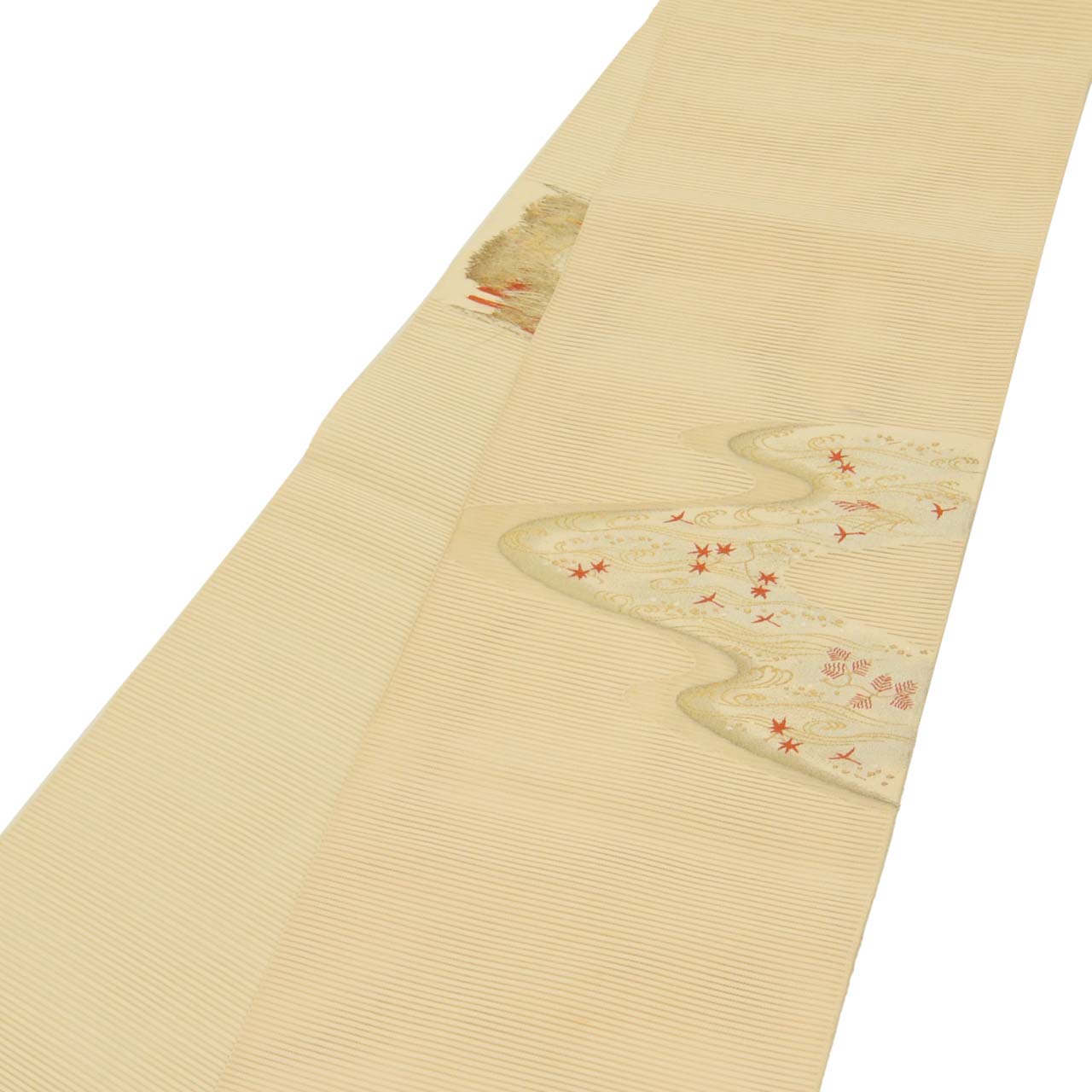 Vintage Japanese Obi | Summer Nagoya Obi | Beige Silk Ro-tsuzure | E-kasuri Wave | Eight-sun | Gold Silver Thread | Sustainable | uu0939b