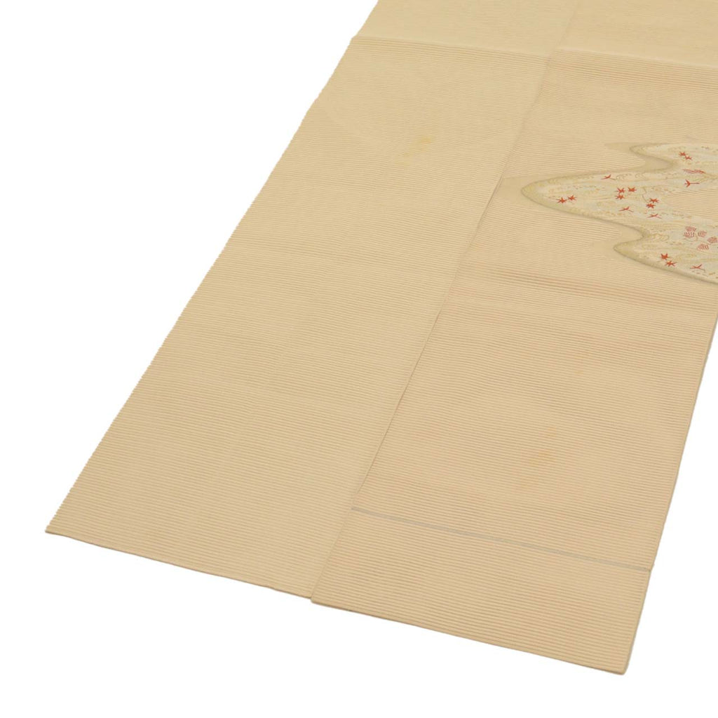 Vintage Japanese Obi | Summer Nagoya Obi | Beige Silk Ro-tsuzure | E-kasuri Wave | Eight-sun | Gold Silver Thread | Sustainable | uu0939b