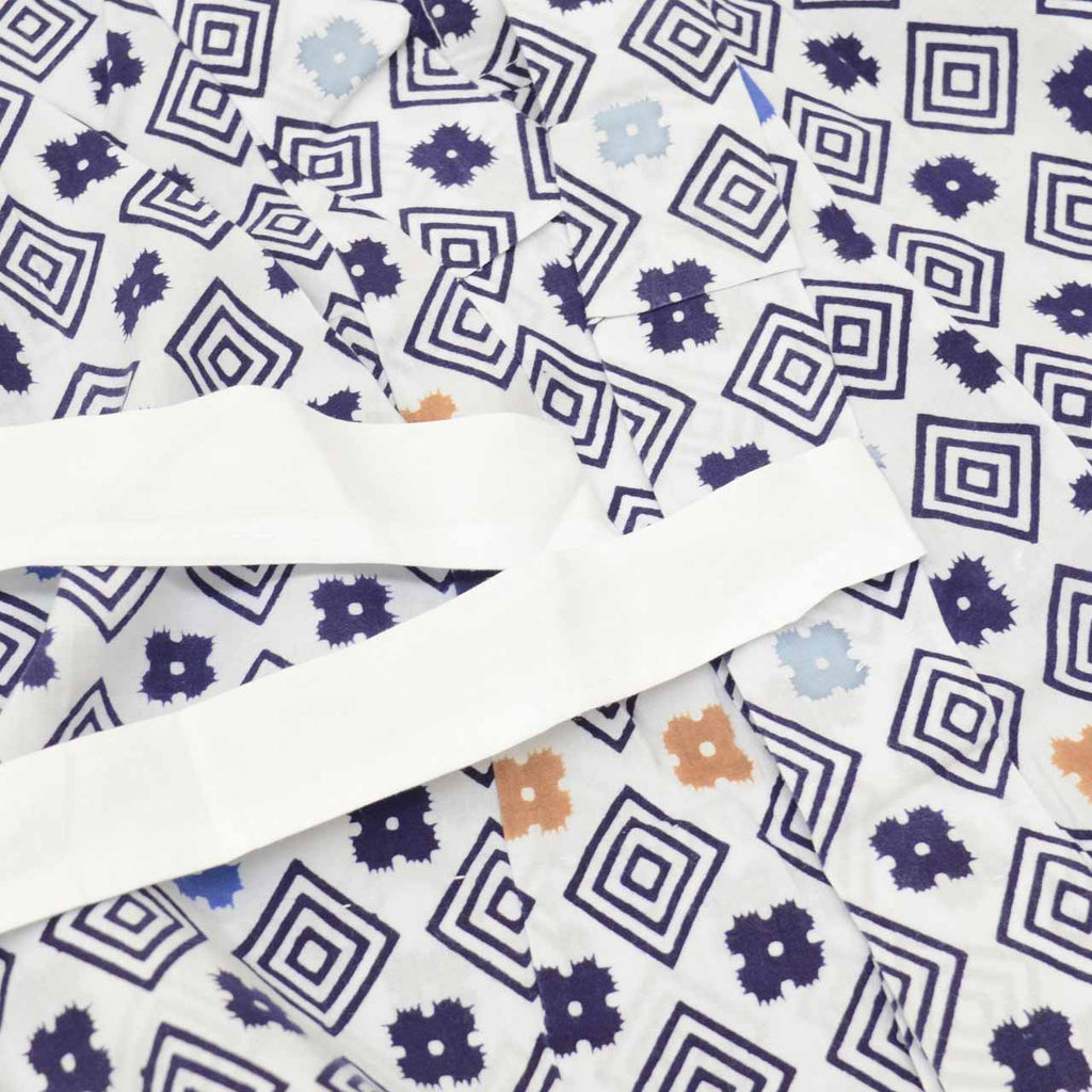 [Used] Recycled Yukata for Boys, Cotton, Size 120, White, Diamond Pattern, Kasuri Design, Chusen Dyeing, uu0949b 