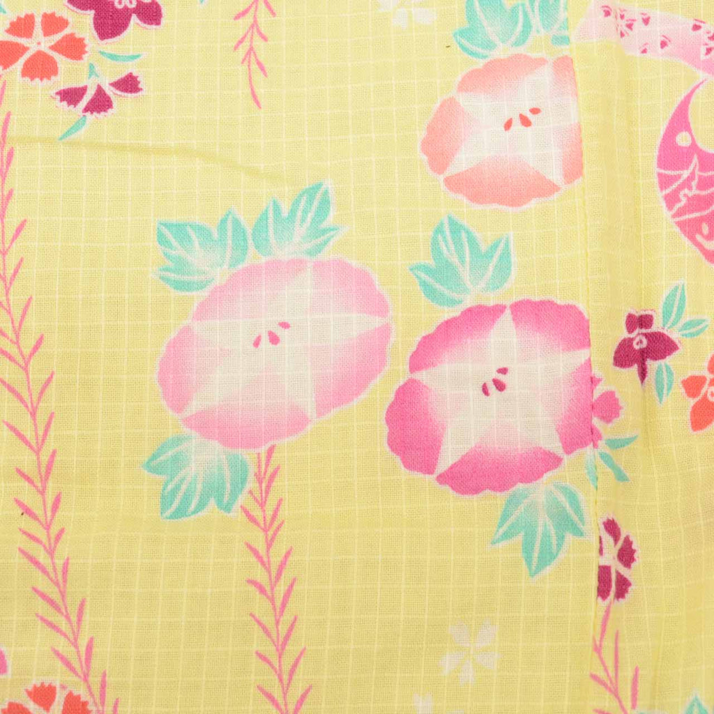 Vintage Japanese Yukata | Girl's Yukata | Yellow Cotton Koubai | Floral Pattern | Excellent | Kids Size 120 | Sustainable | uu0950b