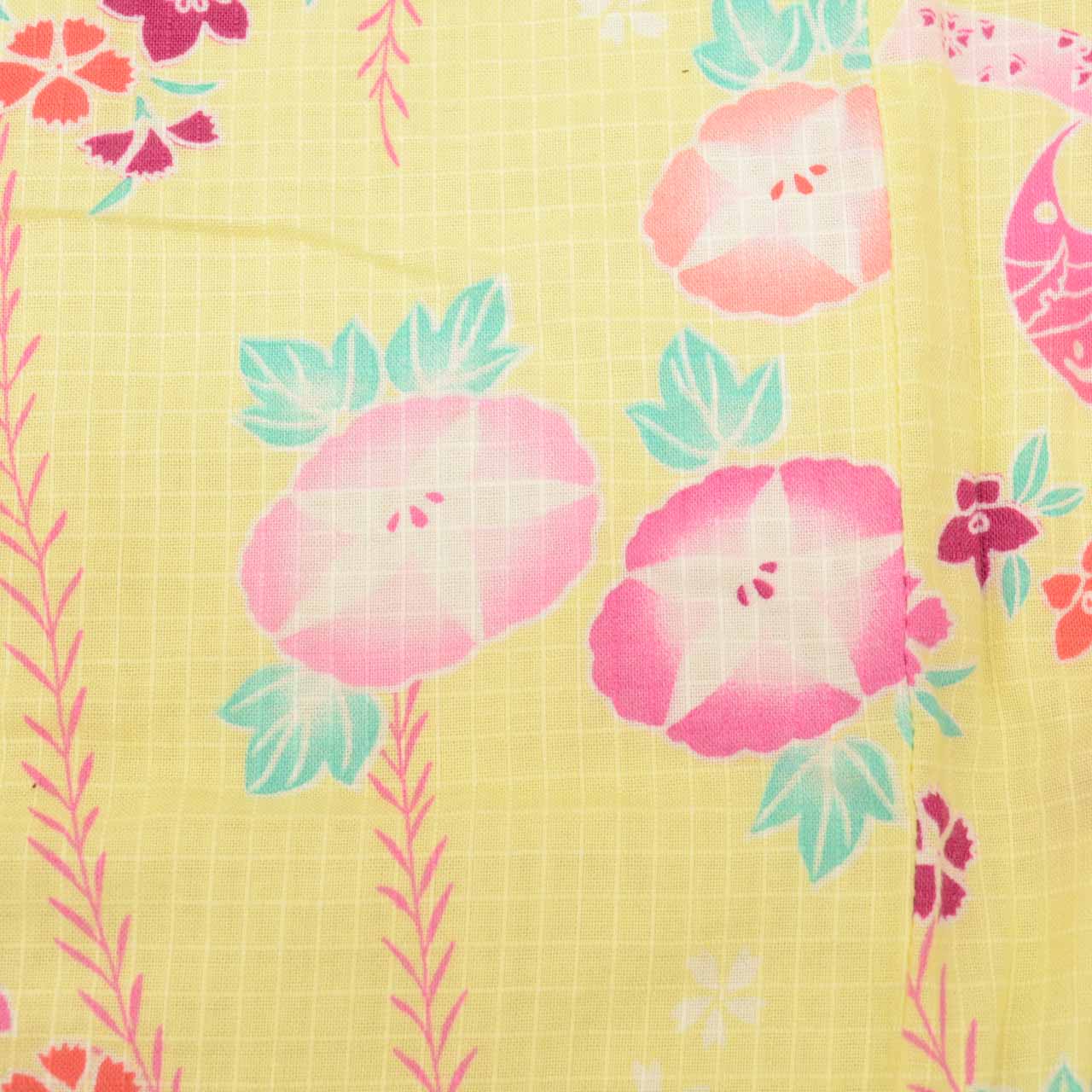 Vintage Japanese Yukata | Girl's Yukata | Yellow Cotton Koubai | Floral Pattern | Excellent | Kids Size 120 | Sustainable | uu0950b