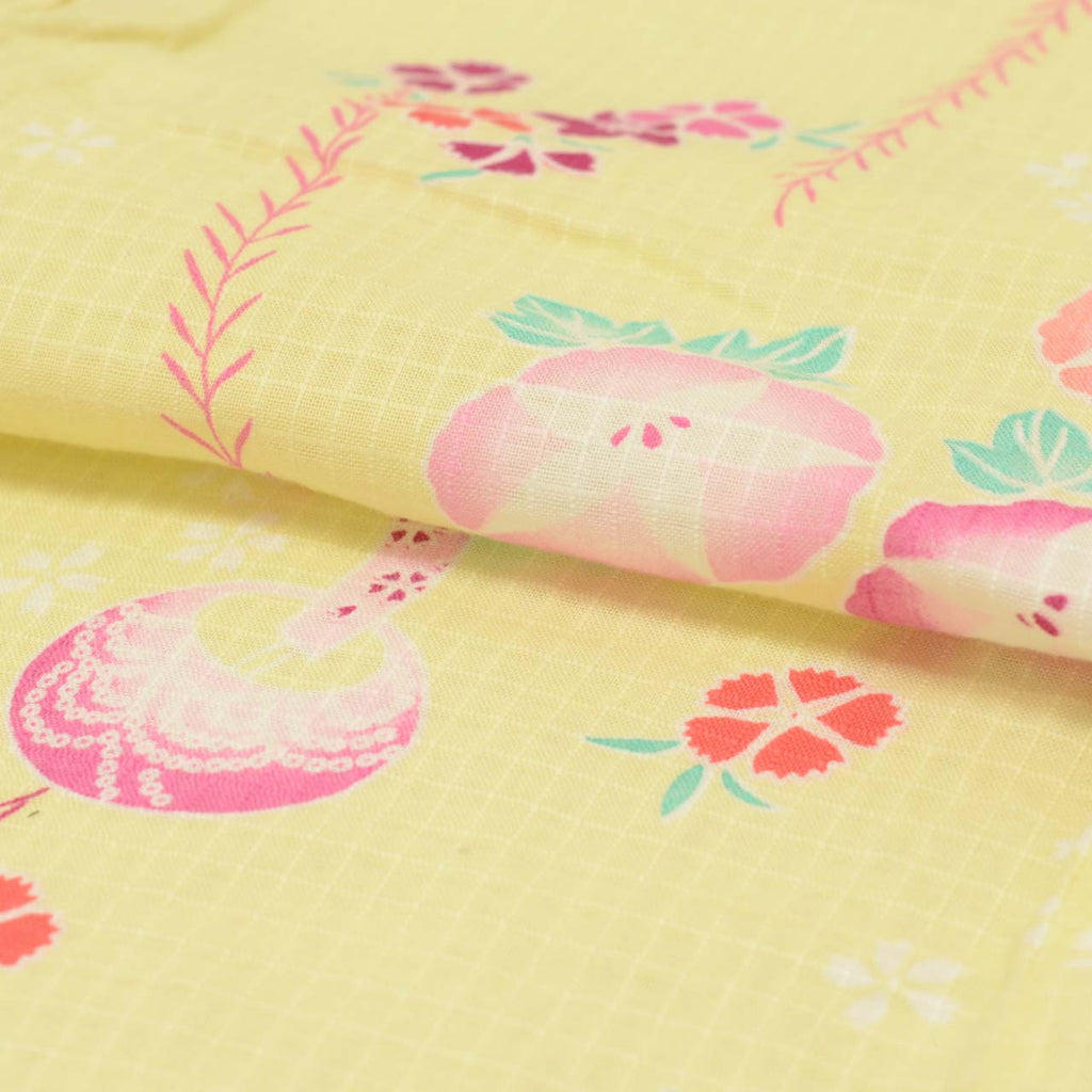 Vintage Japanese Yukata | Girl's Yukata | Yellow Cotton Koubai | Floral Pattern | Excellent | Kids Size 120 | Sustainable | uu0950b