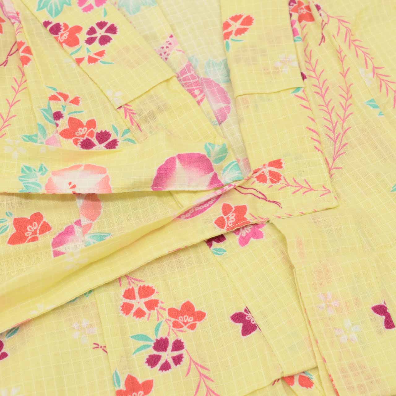 Vintage Japanese Yukata | Girl's Yukata | Yellow Cotton Koubai | Floral Pattern | Excellent | Kids Size 120 | Sustainable | uu0950b